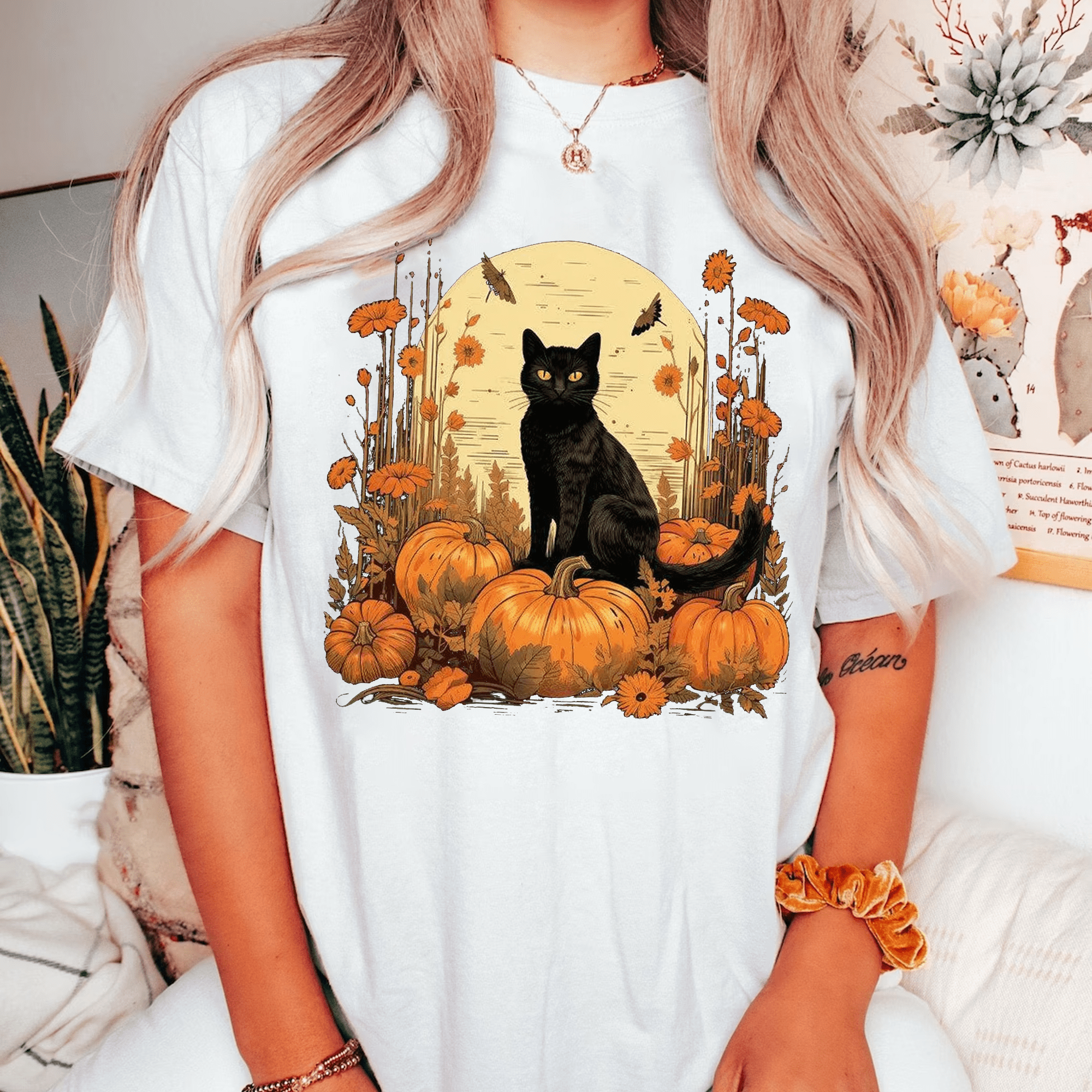 Fall Cat Shirt Black Happy Halloween T-Shirt Gifts For Black Cat Lovers-1