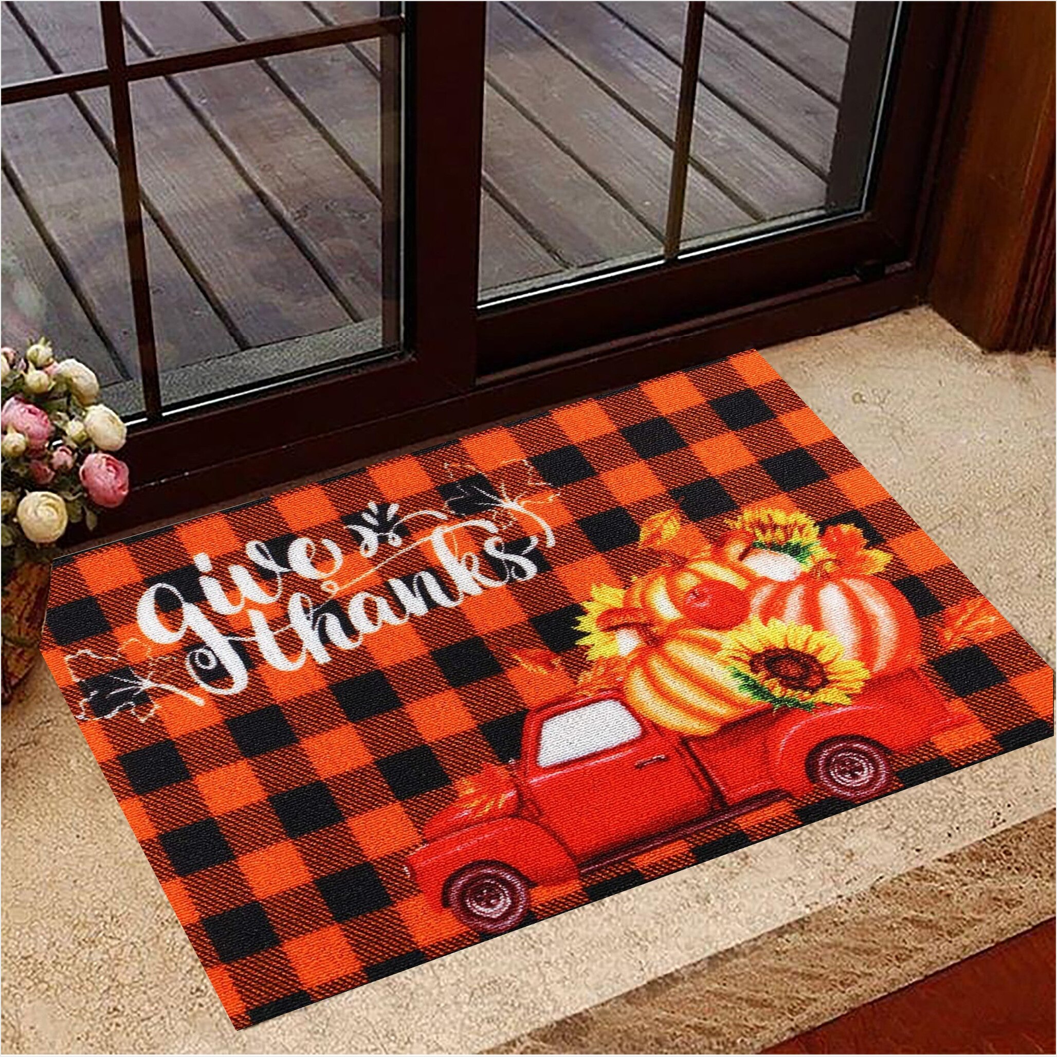Fall Doormat Red Thanksgiving Red Truck Pumpkin Halloween Doormat Home Decorations-1