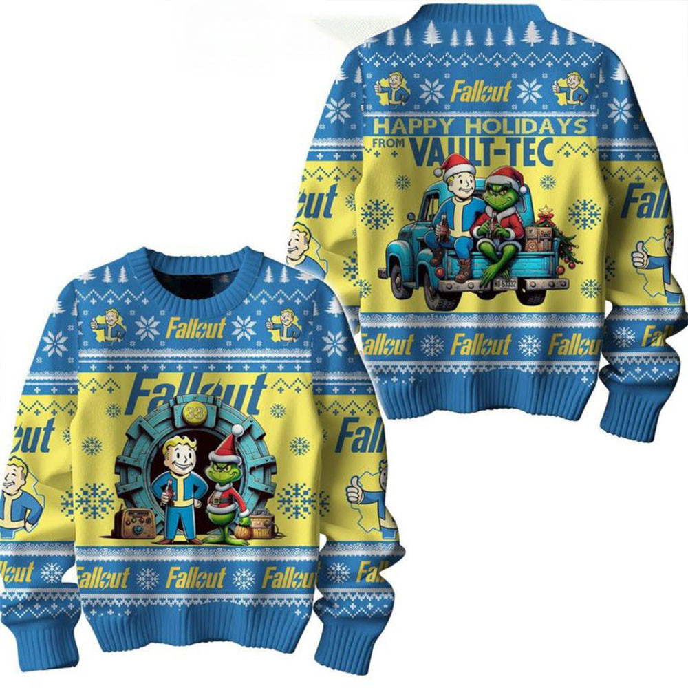Fallout Vault Tec Happy Holidays The Grinch 2024 Christmas Ugly Sweater Fans Gifts-1