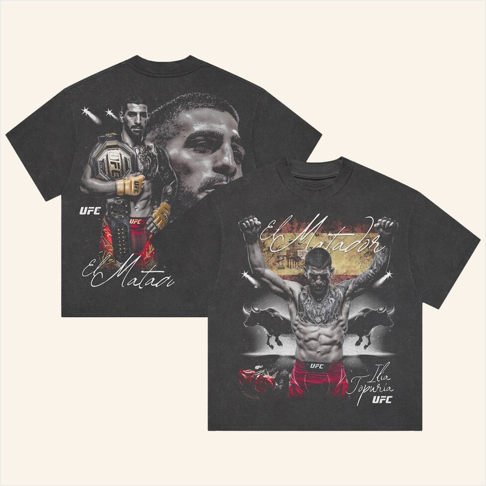 Fanatics Merch Ilia Topuria Bull Fight Black T-Shirt Fan Merch Gifts For Husband Gifts For BFF-1