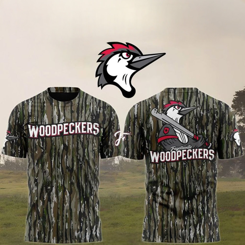 Fayetteville Woodpeckers Camouflage Uniform T-Shirt Woodpeckers Merch Cool Baseball Gifts-1