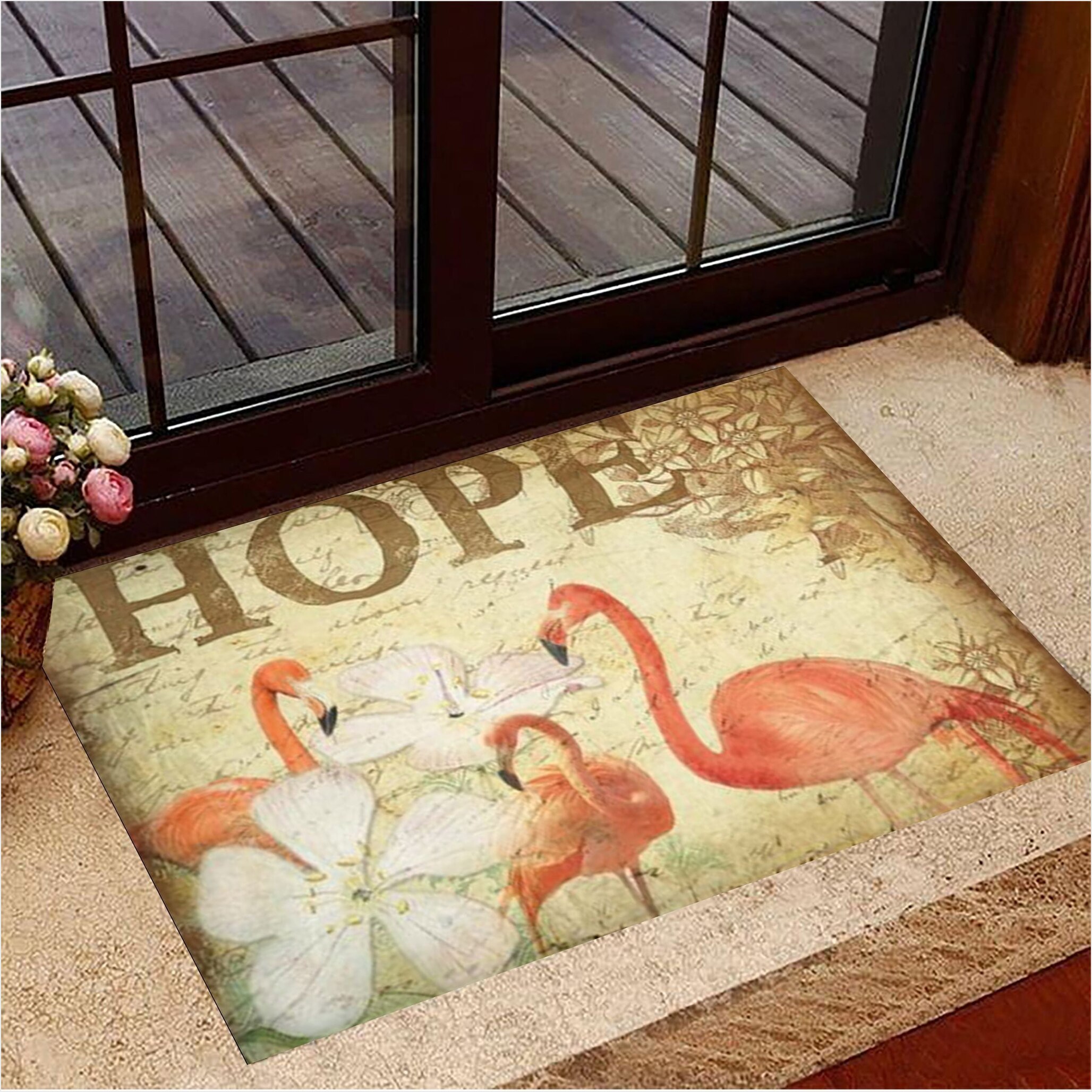 Flamingo With Flower Hope Doormat Vintage Doormat Gifts for Flamingo Lovers Gifts For Besties-1