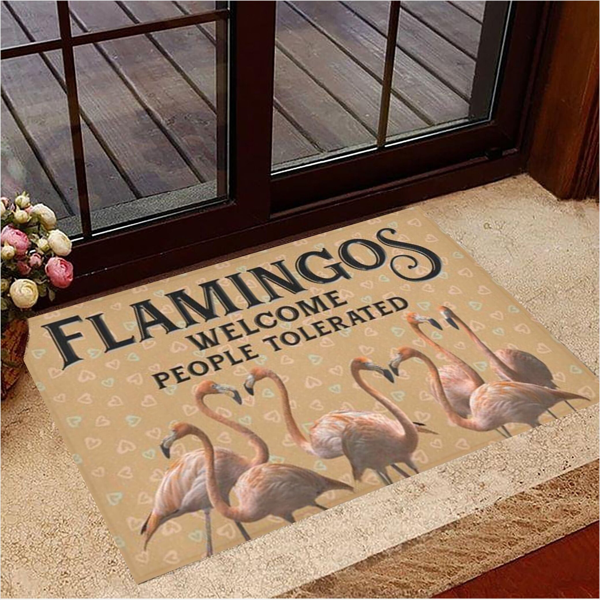 Flamingos Welcome People Tolerated Doormat Inside Door Mats Gifts For Flamingo Lovers-1