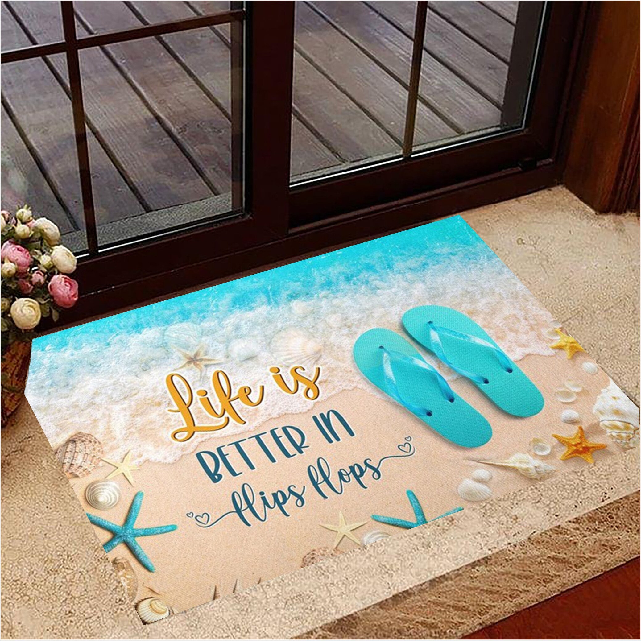 Flip Flop Doormat Life Is Better In Flips Flops Beach Theme Summer Doormat Decorative-1