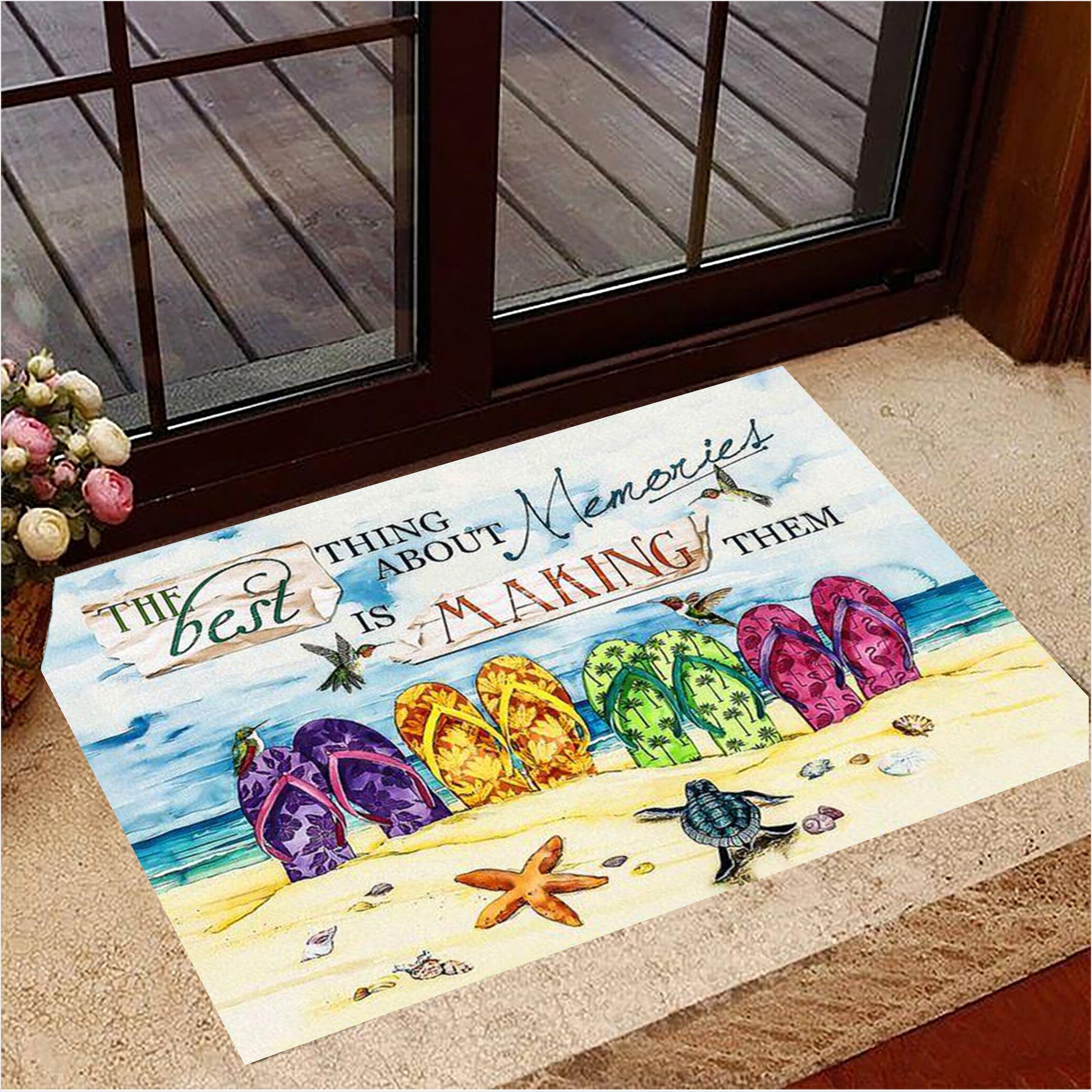 Flip Flop Doormat Summer Best Thing About Memories Is Making Them Beach Front Door Mat-1