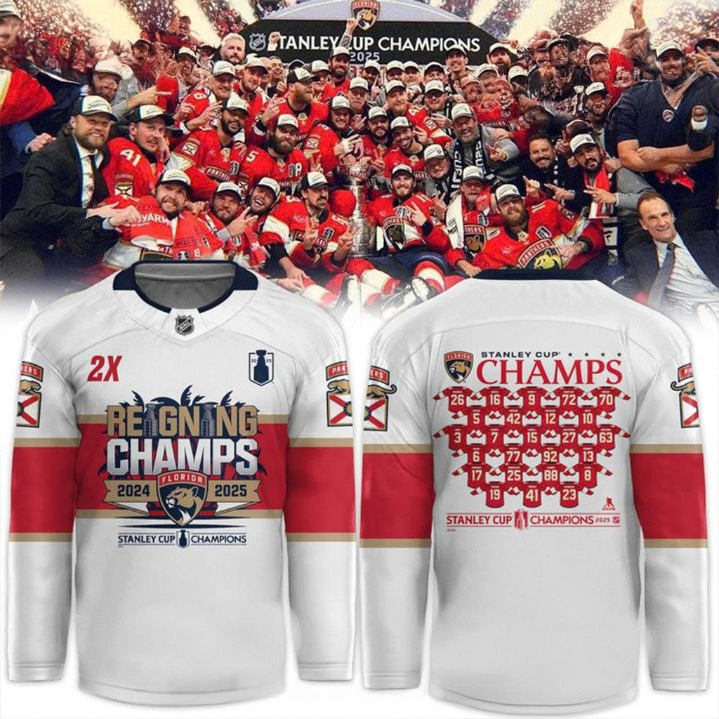 Florida Panthers 2025 Back To Back Champions Hockey Jersey Florida Panthers Merch-1