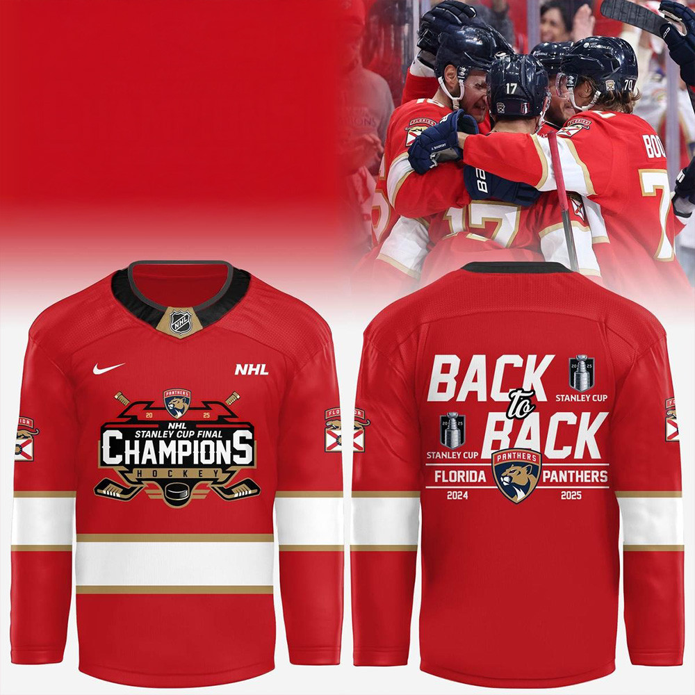 Florida Panthers 2025 Stanley Cup Champions Back To Back Hockey Jersey Florida Panthers Merch-1