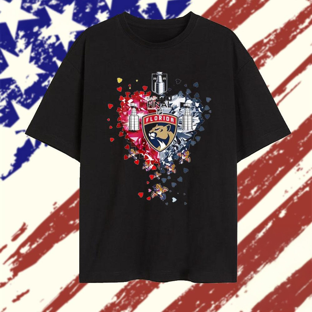 Florida Panthers 2025 Stanley Final Heart Diamond T-Shirt Florida Panthers Merch Fans Gifts-1