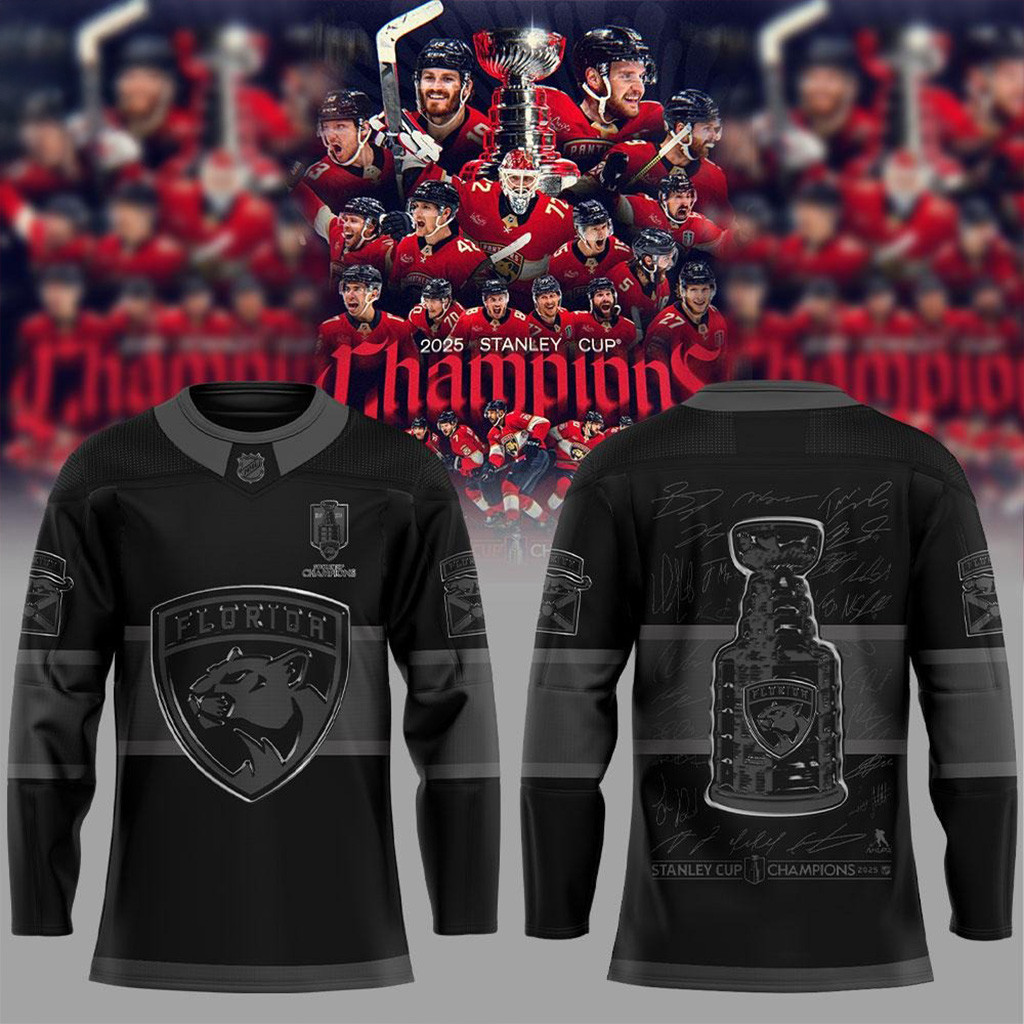 Florida Panthers Back To Back 2025 Stanley Cup Champions Black Hockey Jersey Panthers Merch-1