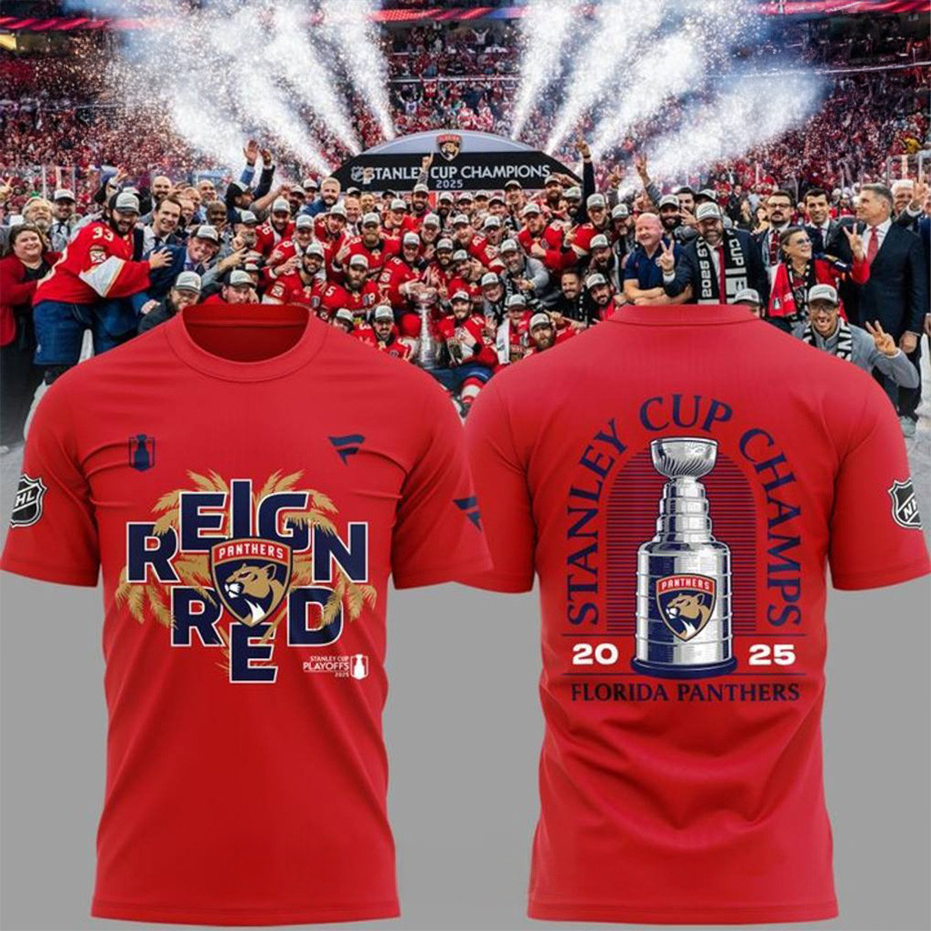 Florida Panthers Back To Back Stanley Cup Champions 2025 Reign Red Red T-Shirt Panthers Merch-1