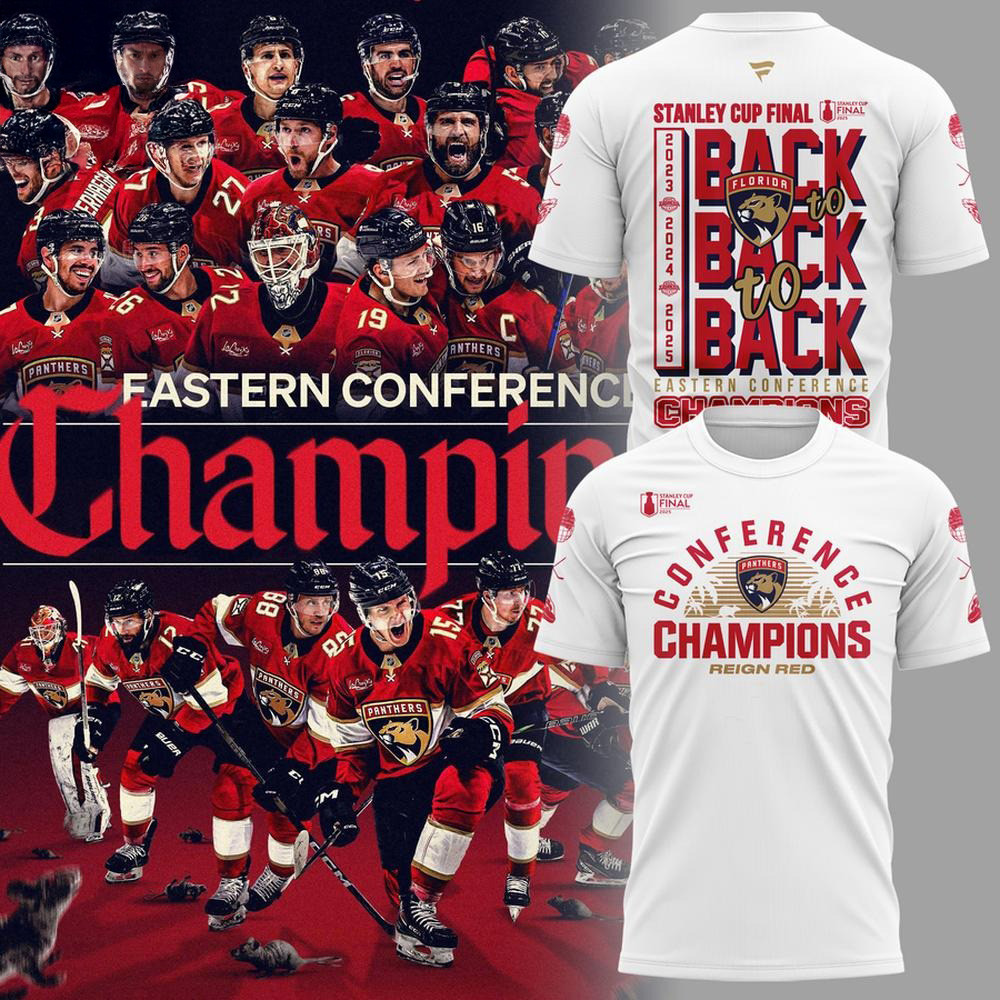 Florida Panthers Back To Back To Back Eastern Conference Champions Shirt Florida Panthers Merch-1 Florida Panthers Back To Back To Back Eastern Conference Champions Shirt Florida Panthers Merch-1