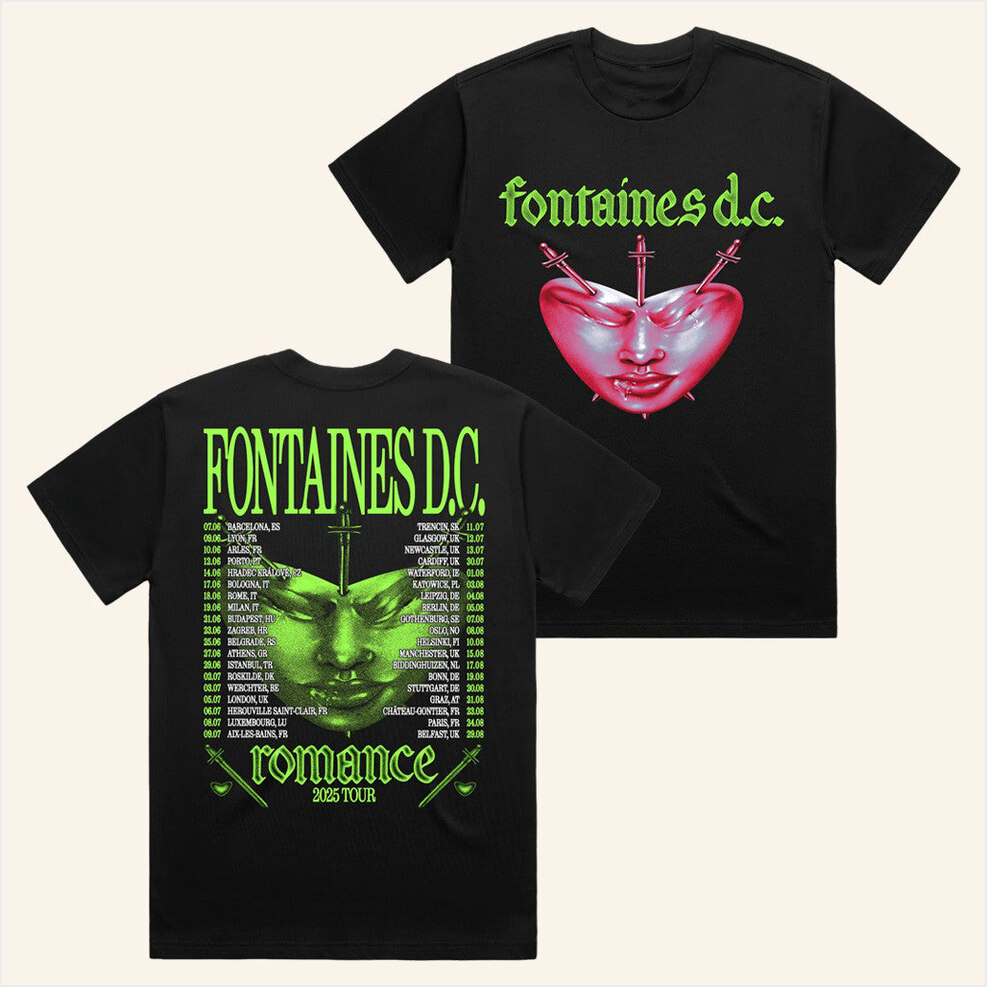 Fontaines DC Merch Favourite Heart Summer 2025 Black T-Shirt Gifts For Fans Gifts For Him-1