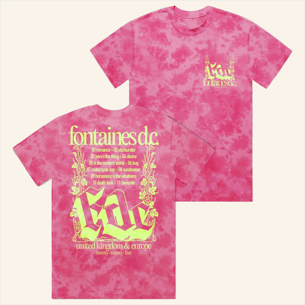 Fontaines Dc Merch Romance Tracklist Pink Crystal Dye T-Shirt Gifts For Her Gifts For Fans-1
