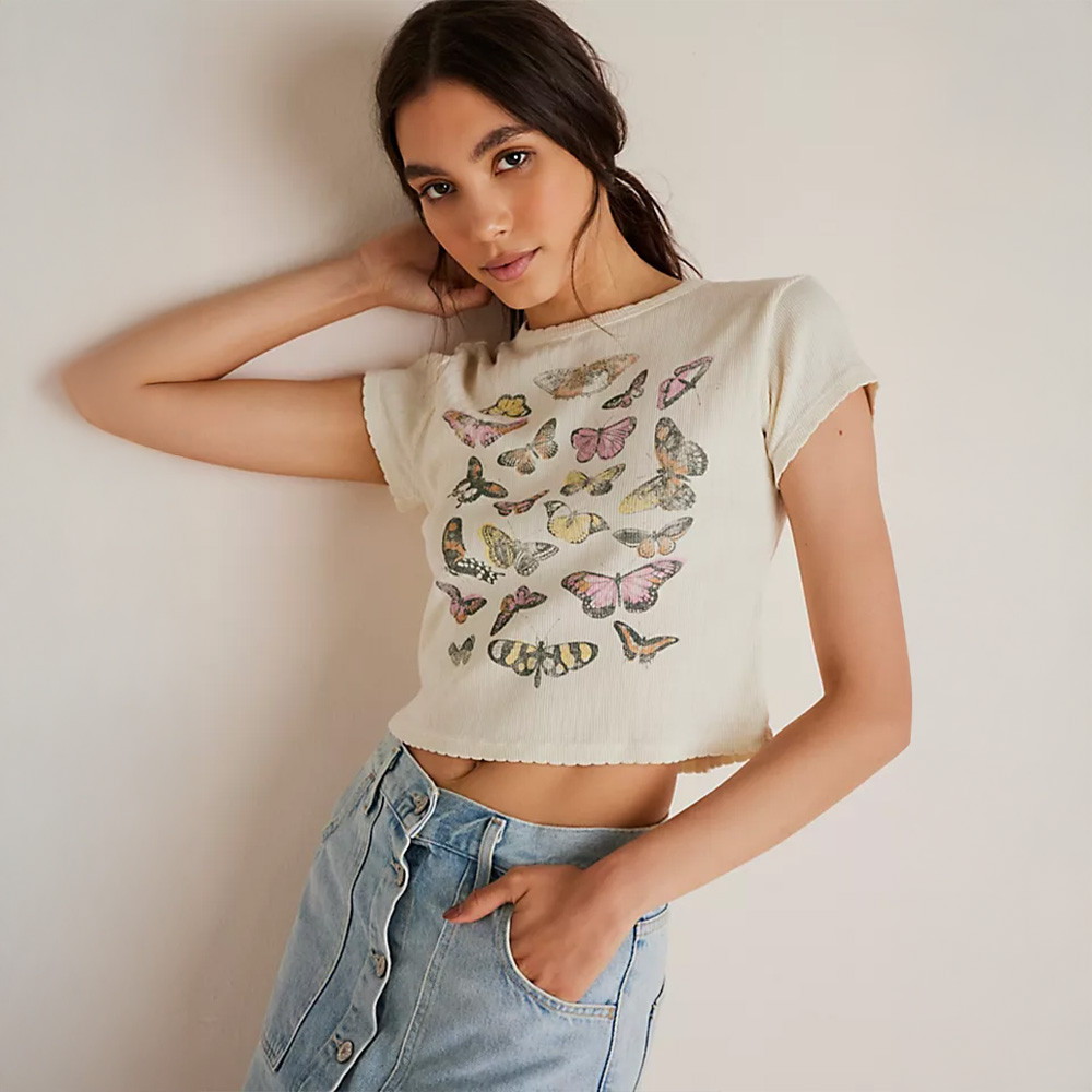 Free People Butterfly Cropped T-Shirt Gifts For Girlfriend-1