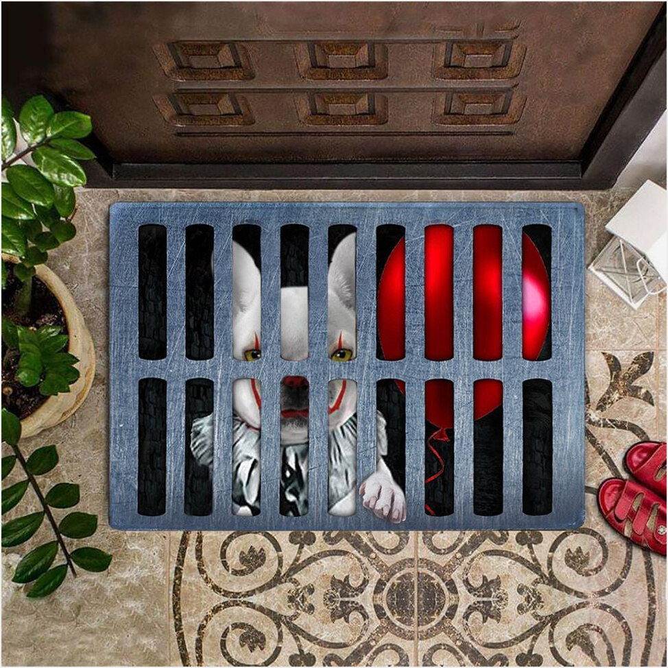 Frenchie Halloween Doormat French Bulldog Clown Parody Funny Halloween Welcome Mat-1