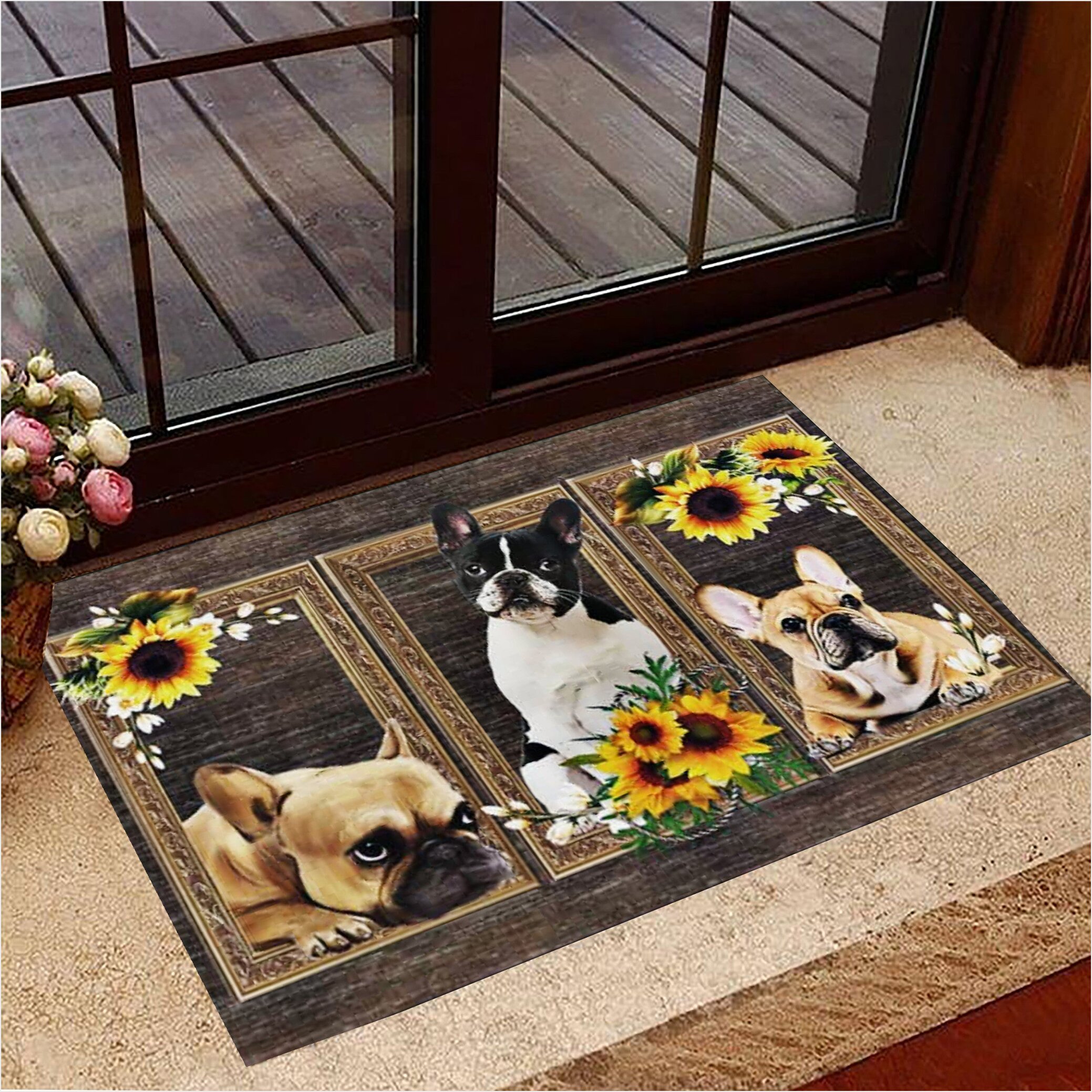 Frenchie Sunflowers Doormat French Bulldog Merchandise Home Decorative Dog Lover Gift-1