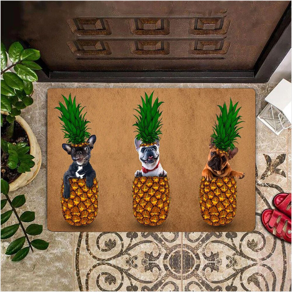 Frenchies Pineapple Doormat For Front Door Cute Door Mat House Gift For French Bulldog Lover-1