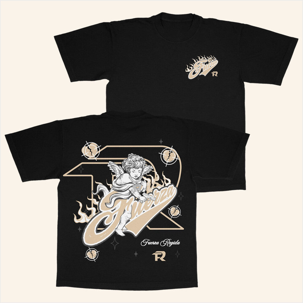Fuerza Regida Merch Angel Caido Black T-Shirt Gifts For Music Lovers Birthday Gifts For BFF-1
