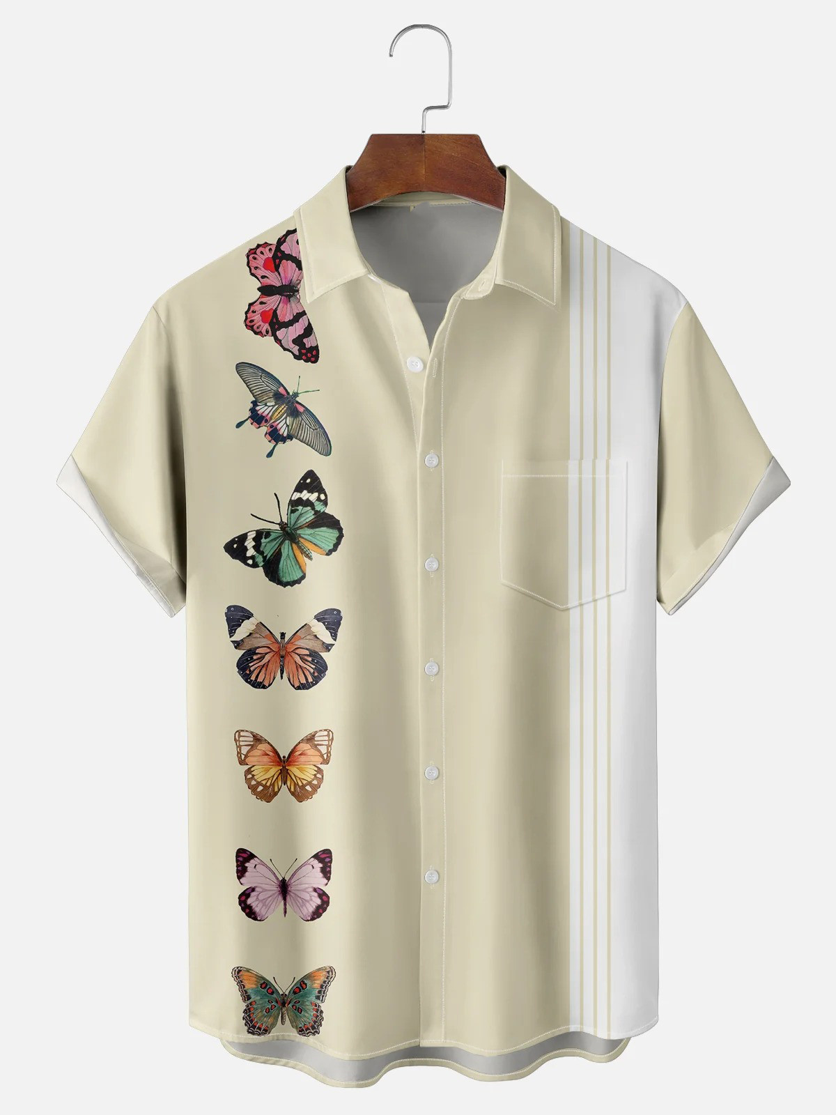 Fun Cute Insect Butterfly Specimen Chest Pocket Bowling Shirt-1