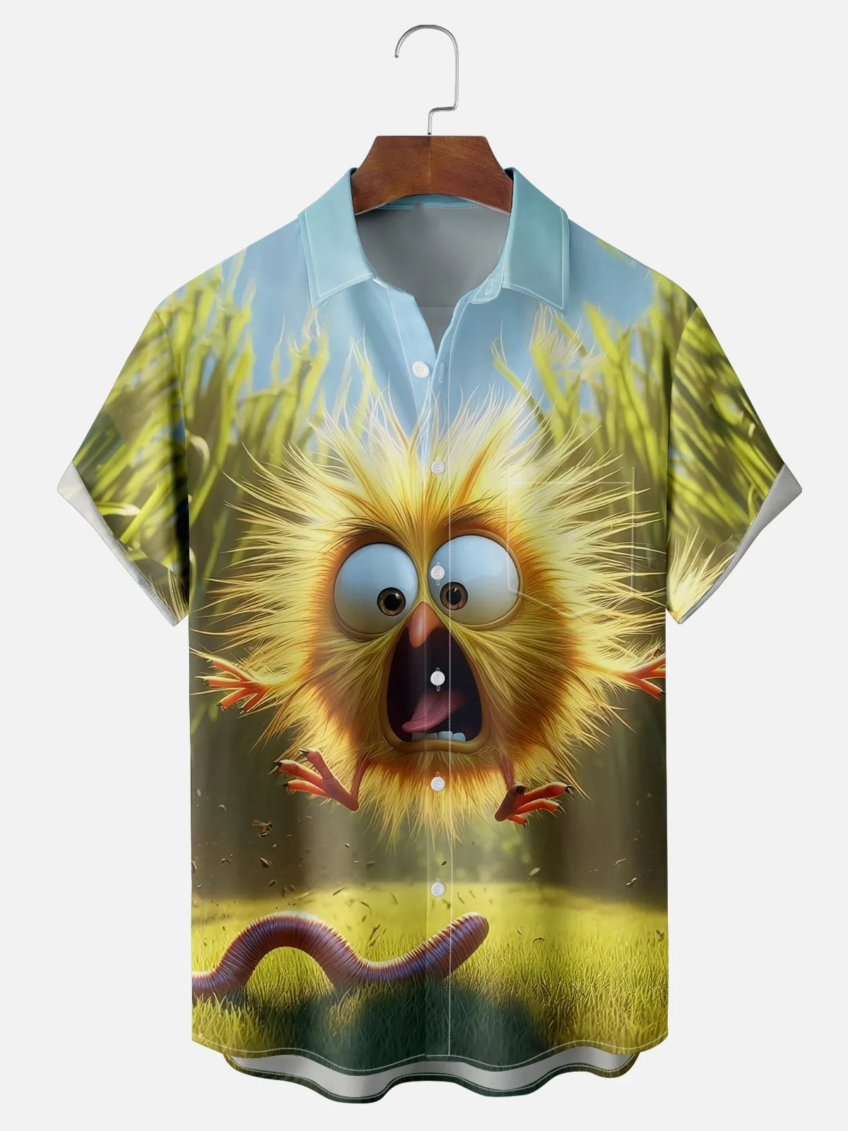Fun Fright Chicken Chest Pocket Hawaiian Shirt-1