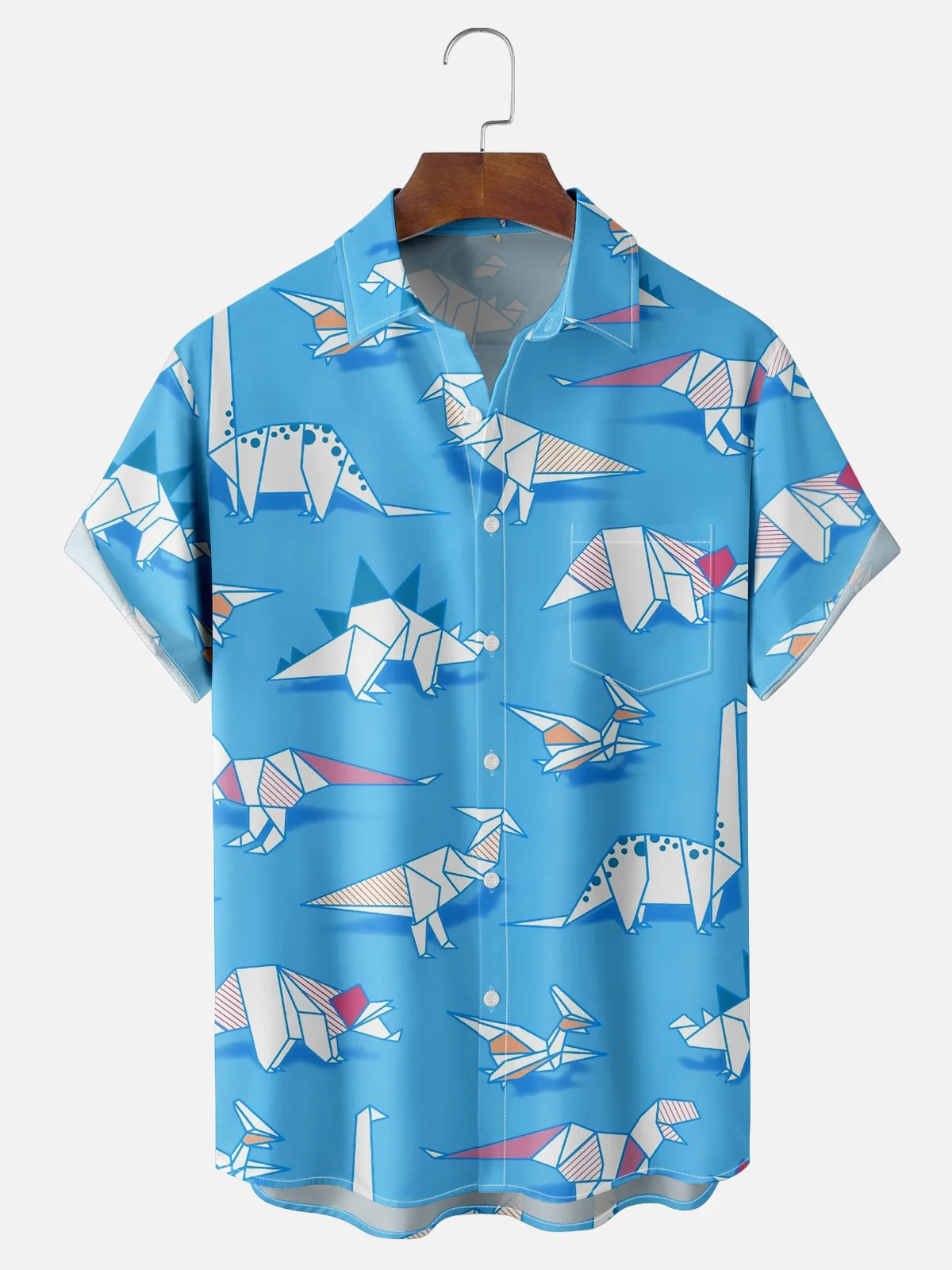 Fun Origami Dinosaur Chest Pocket Hawaiian Shirt-1