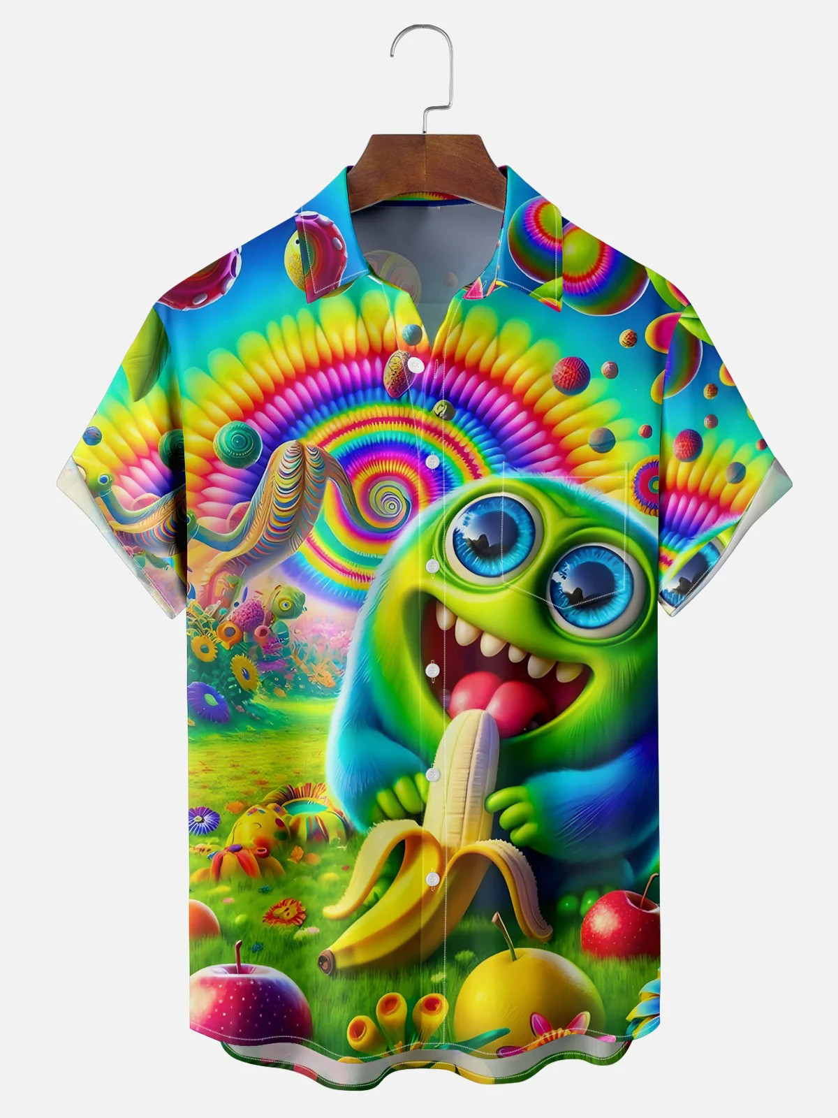 Fun Pom Poms Monster Chest Pocket Hawaiian Shirt-1