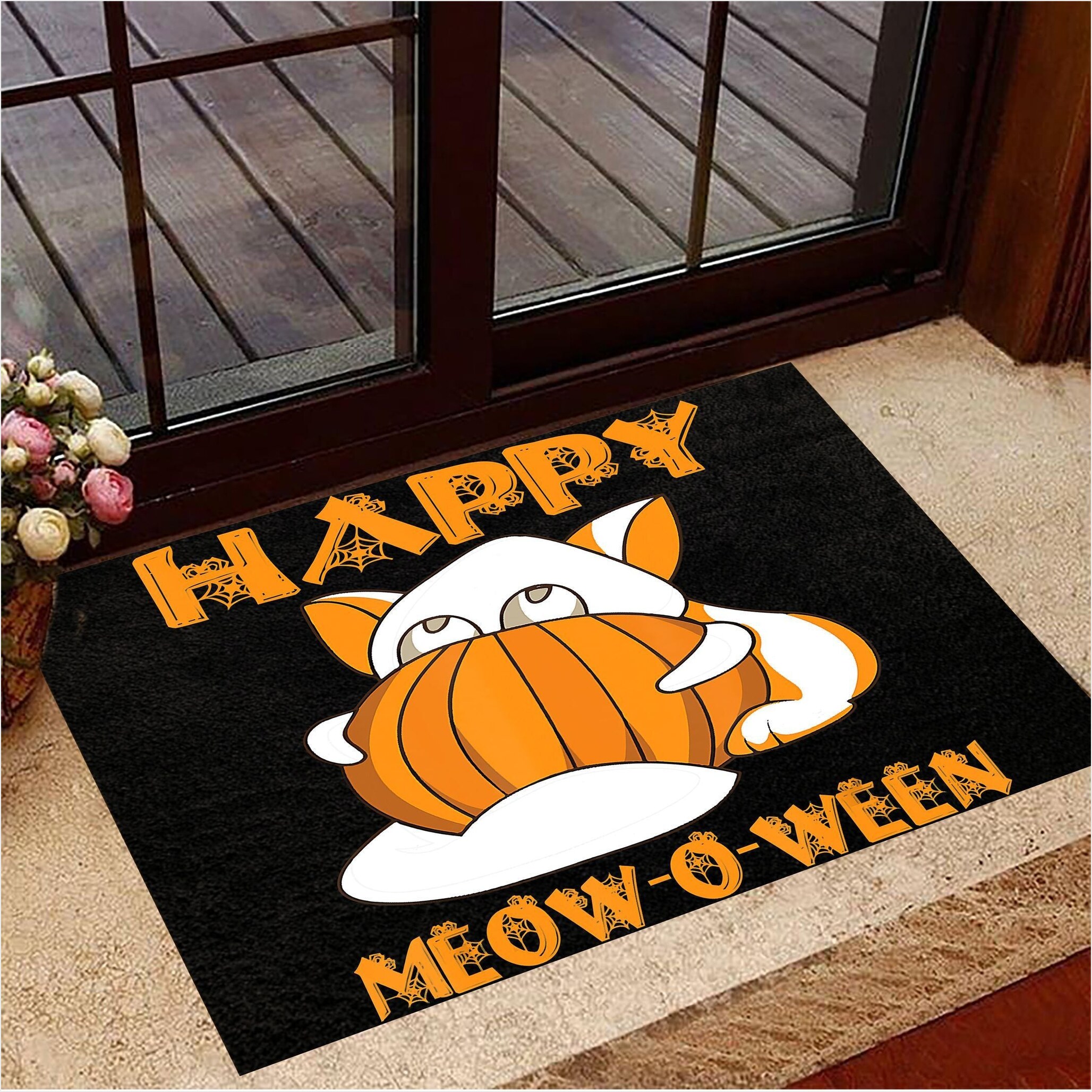 Funny Cat Happy Meow-O-Ween Doormat Pumpkin Doormat Fun Halloween Gifts Gifts For Best Friend-1