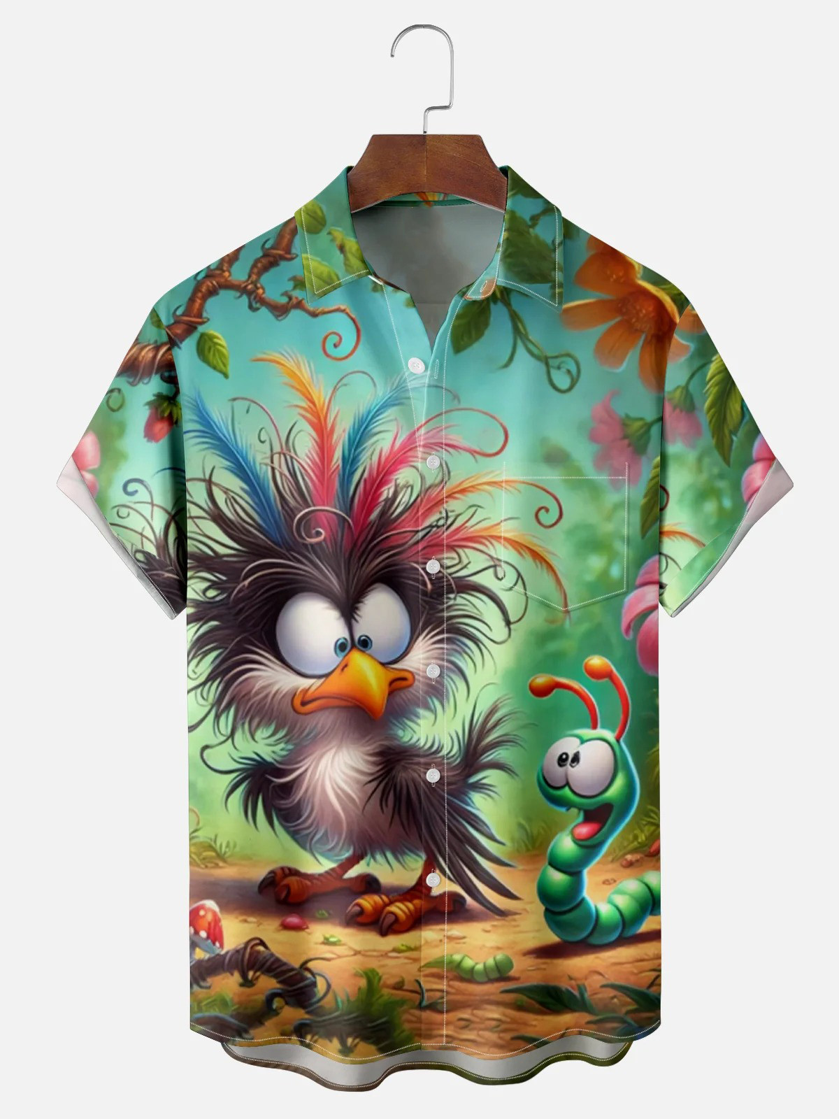 Funny Chicken Bug Chest Pocket Hawaiian Shirt-1