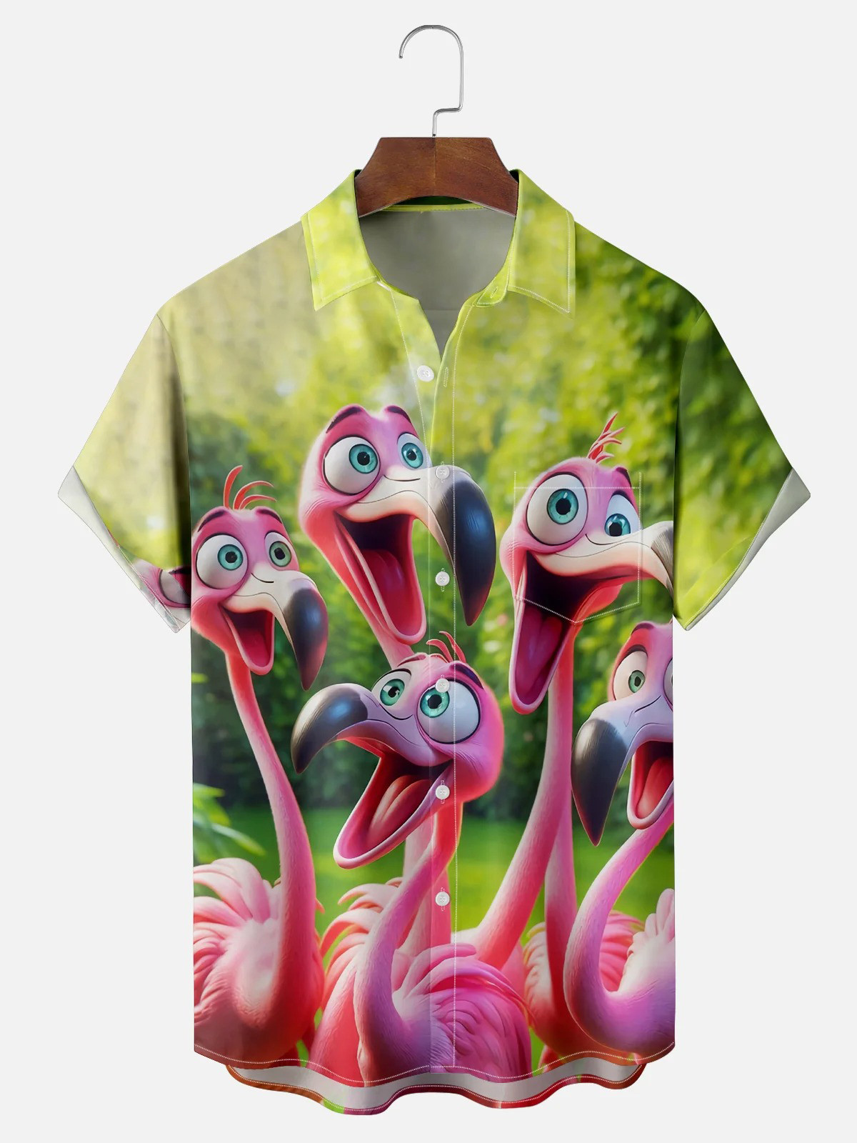 Funny Flamingo Chest Pocket Hawaiian Shirt-1