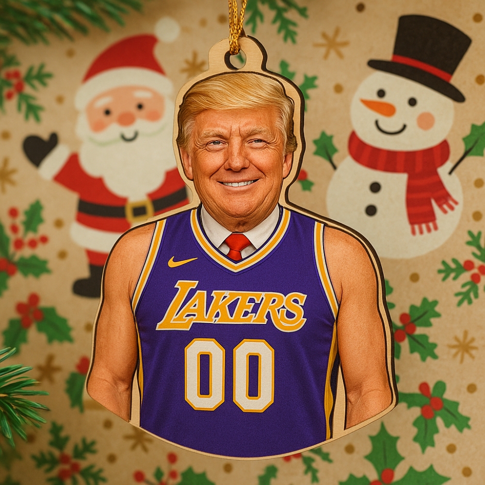 Funny Trump Lakers Basketball Wooden Ornament Custom Name And Number Christmas Decoration-1