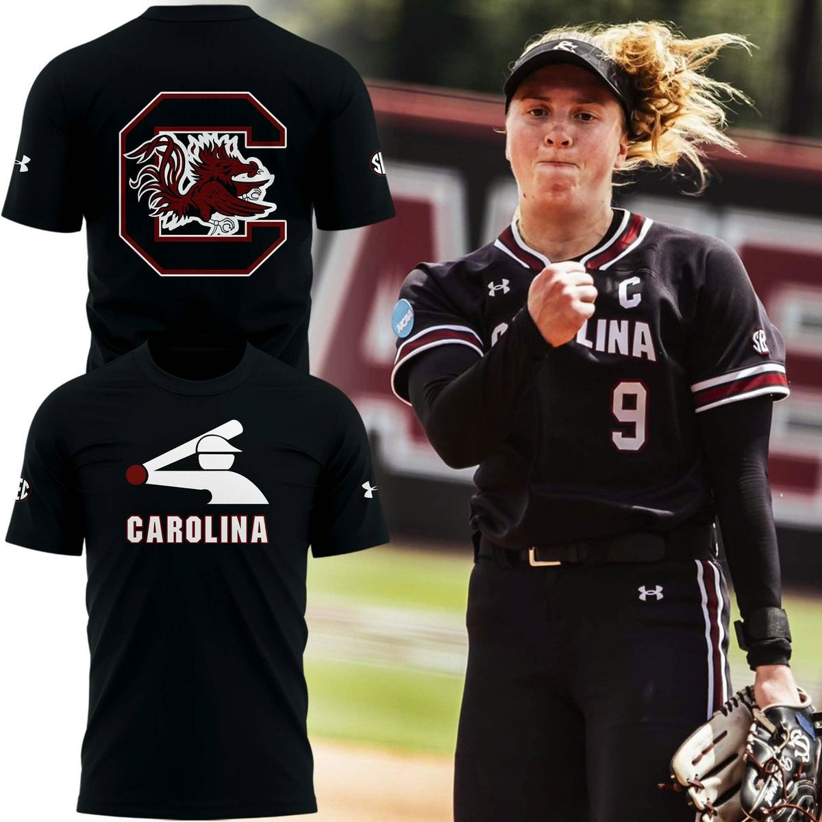Gamecocks Softball Stickman Black T-Shirt Unique Gifts For Fans-1