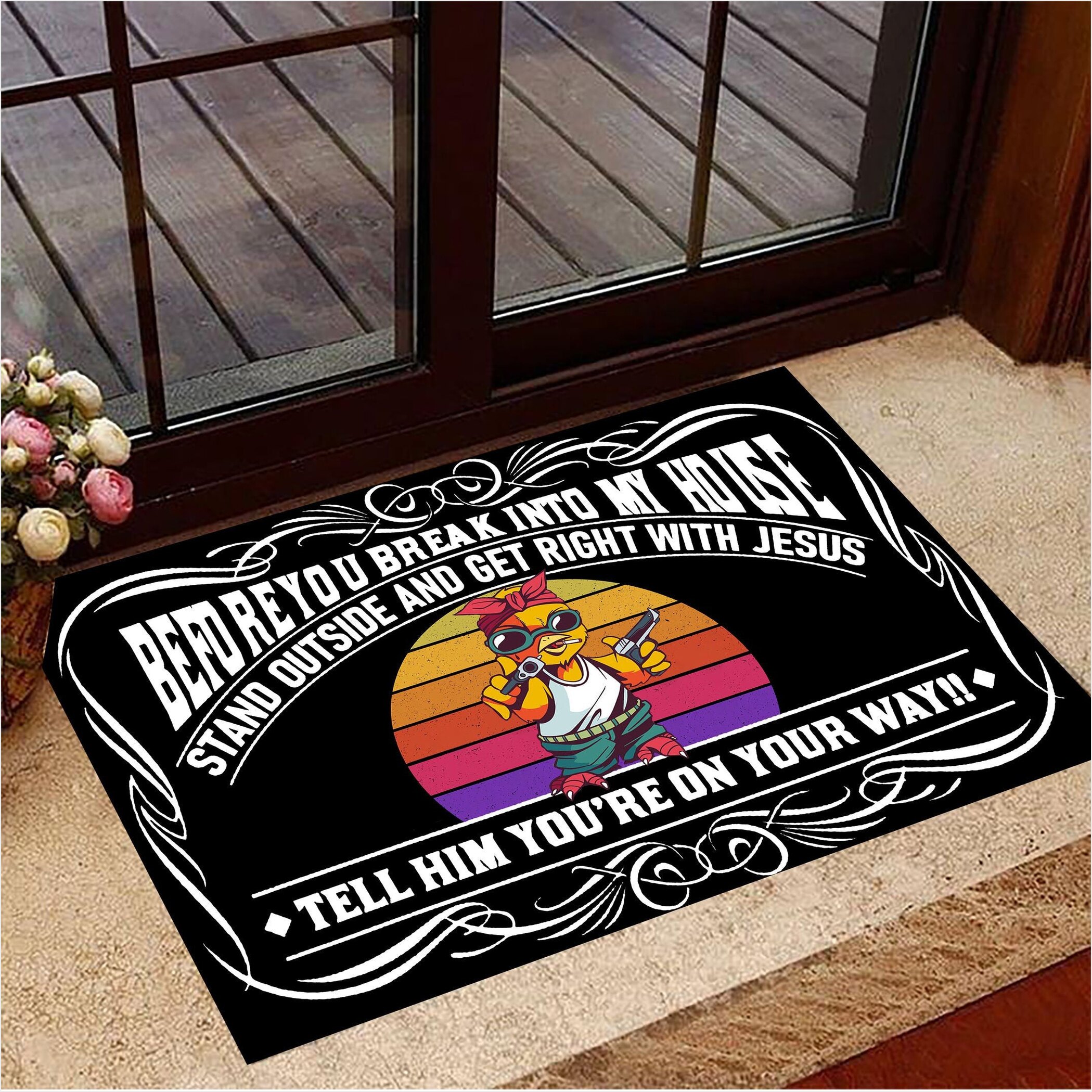 Gangster Chicken Before You Break Into My House Doormat Front Door Decor Funny Doormat Gift For Friends-1