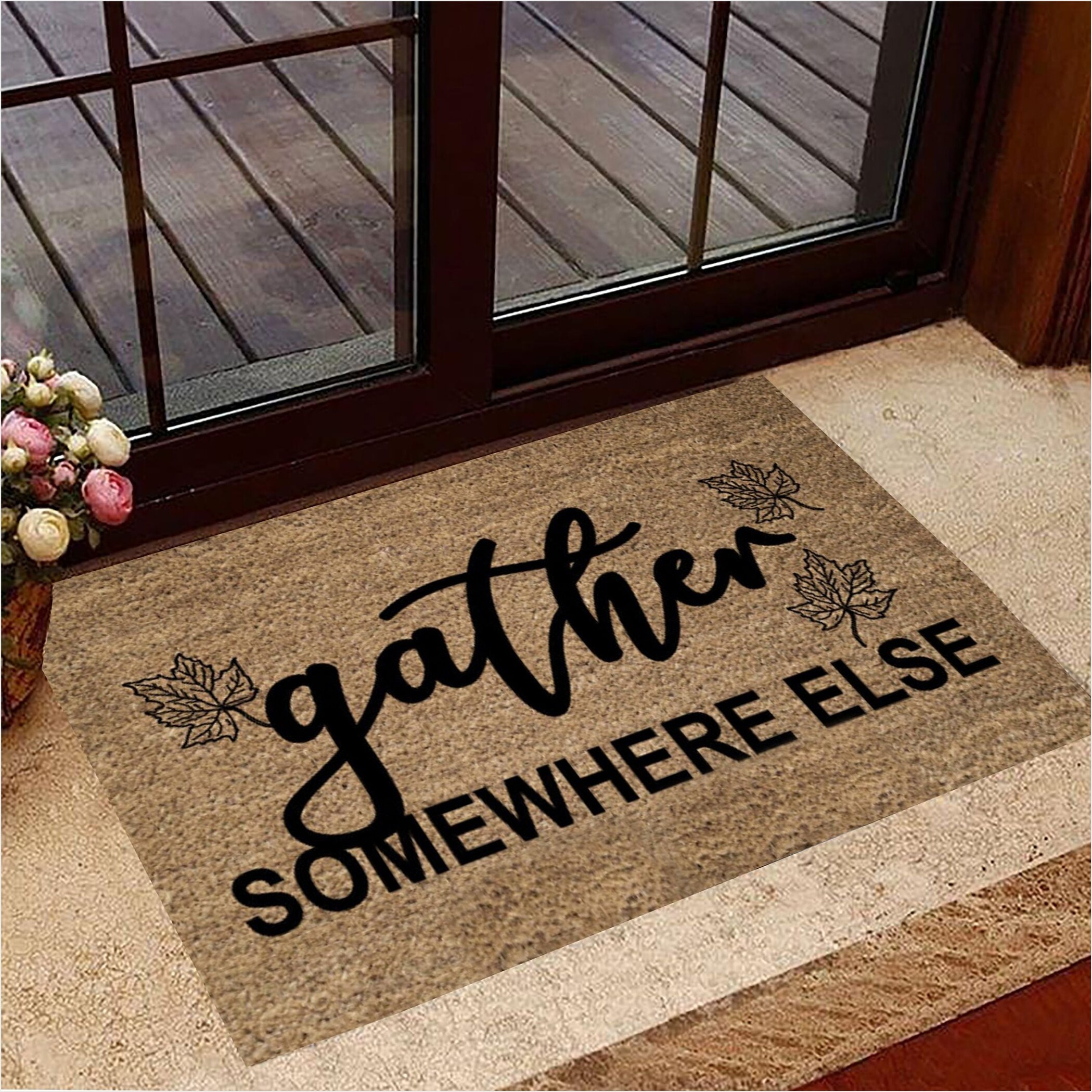 Gather Somewhere Else Doormat Fall Welcome Mat Thanksgiving Decorative Gifts For Best Friend-1