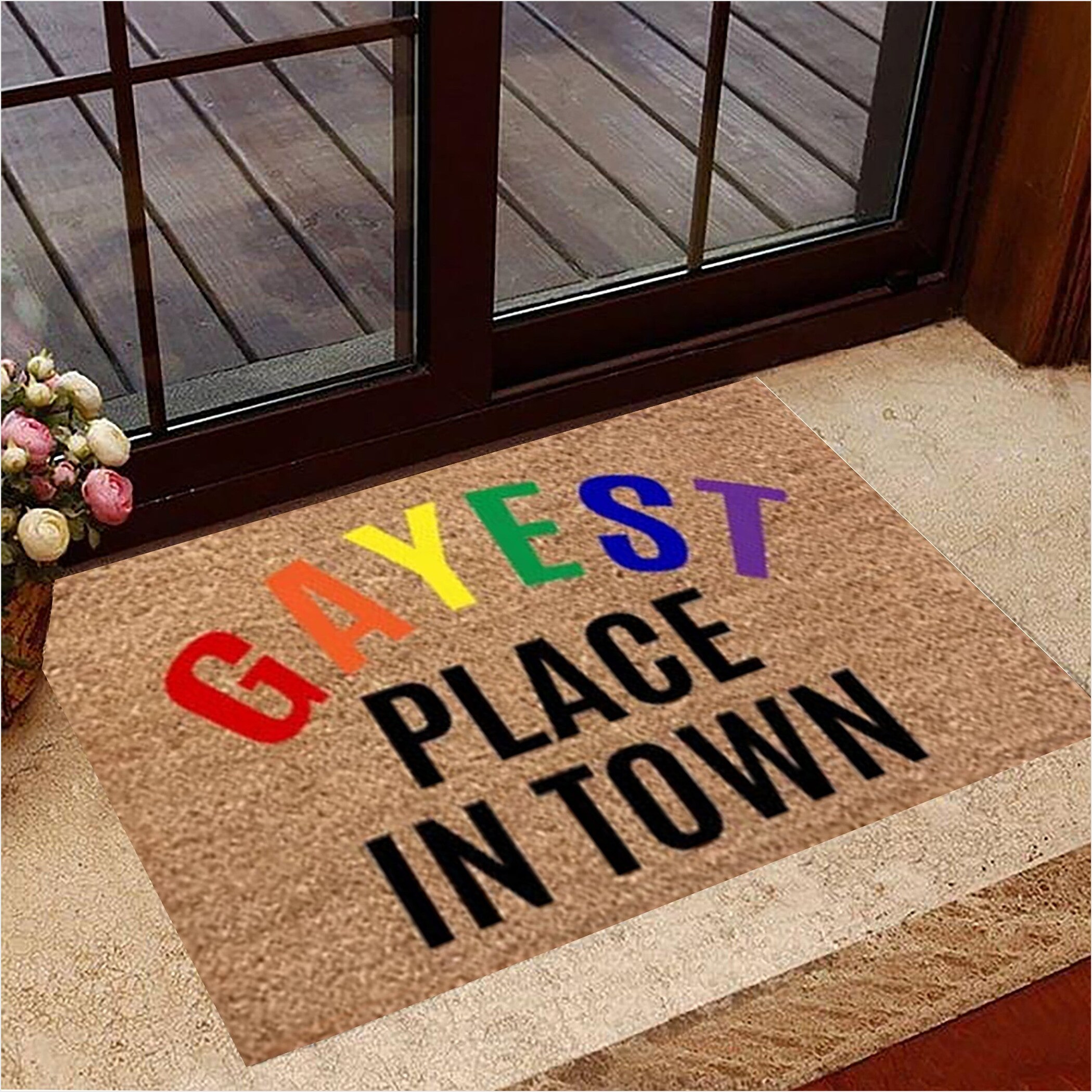 Gayest Place In Town Doormat Funny Gay Pride Doormat LGBT Gifts For Gay Men Gifts For Friends-1