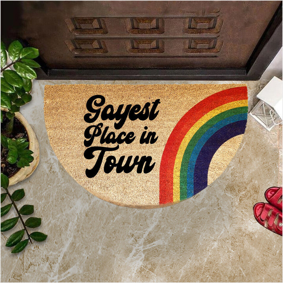 Gayest Place In Town Doormat Half Round Doormat Rainbow LGBT Gay Pride Moth Gifts Gifts For BFF-1