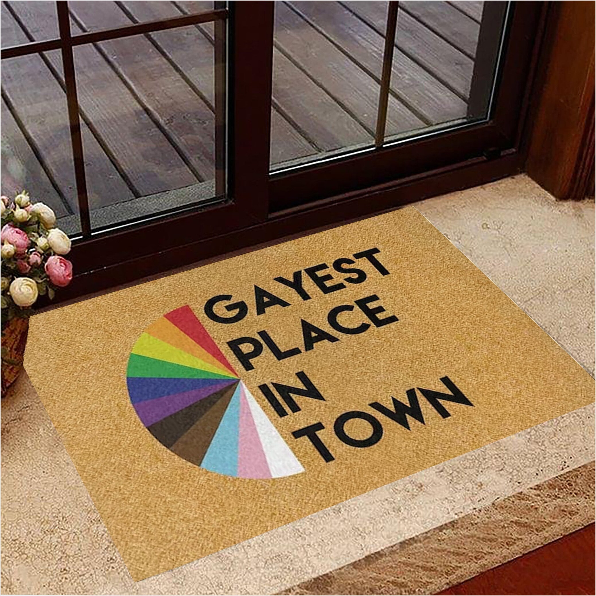 Gayest Place In Town Doormat LGBT Pride Gay Merchandise Welcome Mat Birthday Gifts For Fans-1