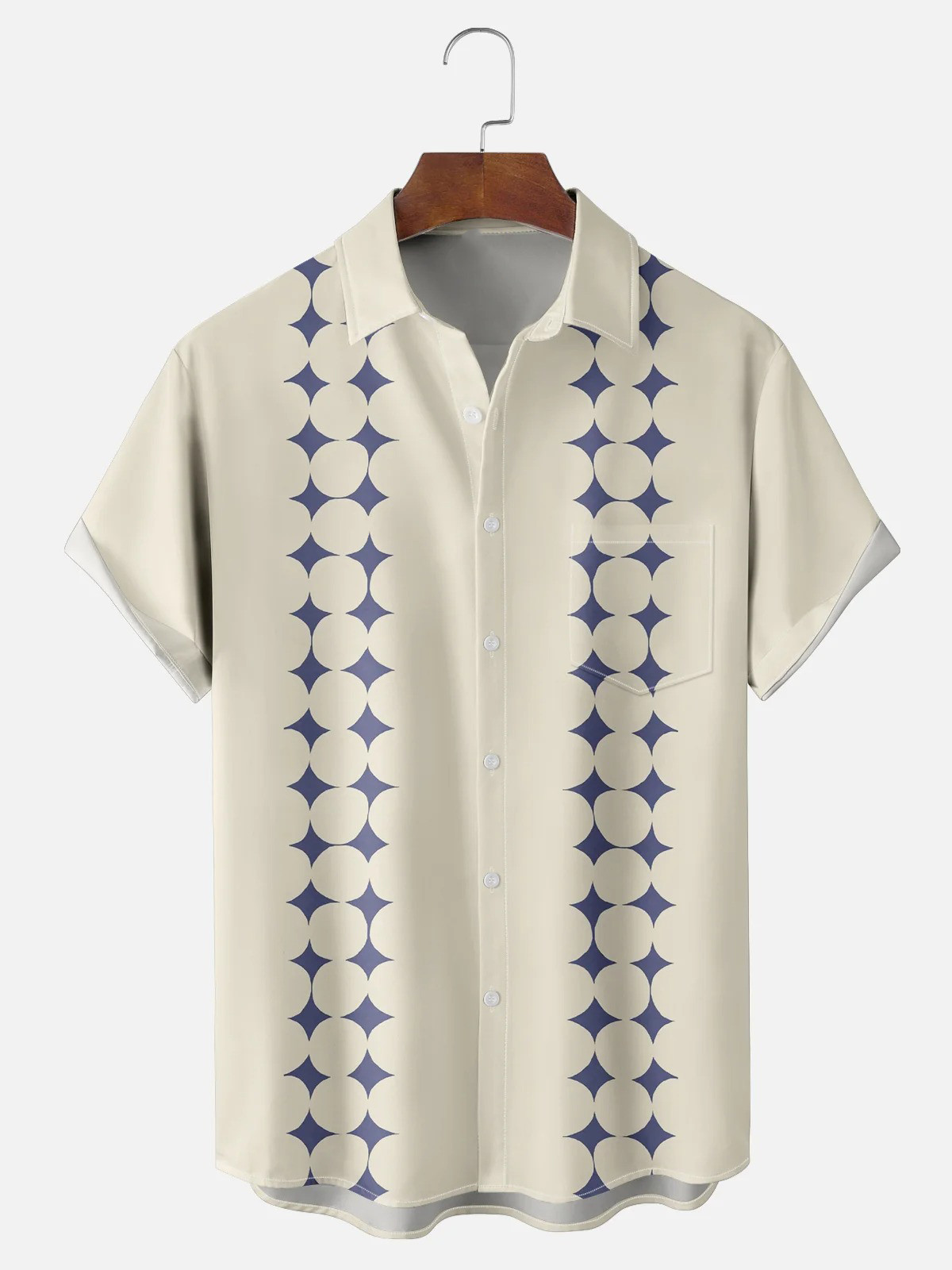 Geomatric Chest Pocket Bowling Shirt-1
