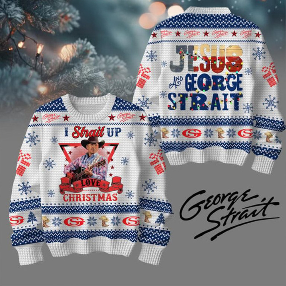 George Strait Jesus I Strait Up Christmas Ugly Sweater Gifts For Music Fans-1