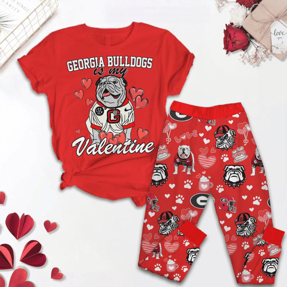 Georgia Bulldogs Is My Valentine 2025 Fleece Pajamas Set Presents For Football Fans-1
