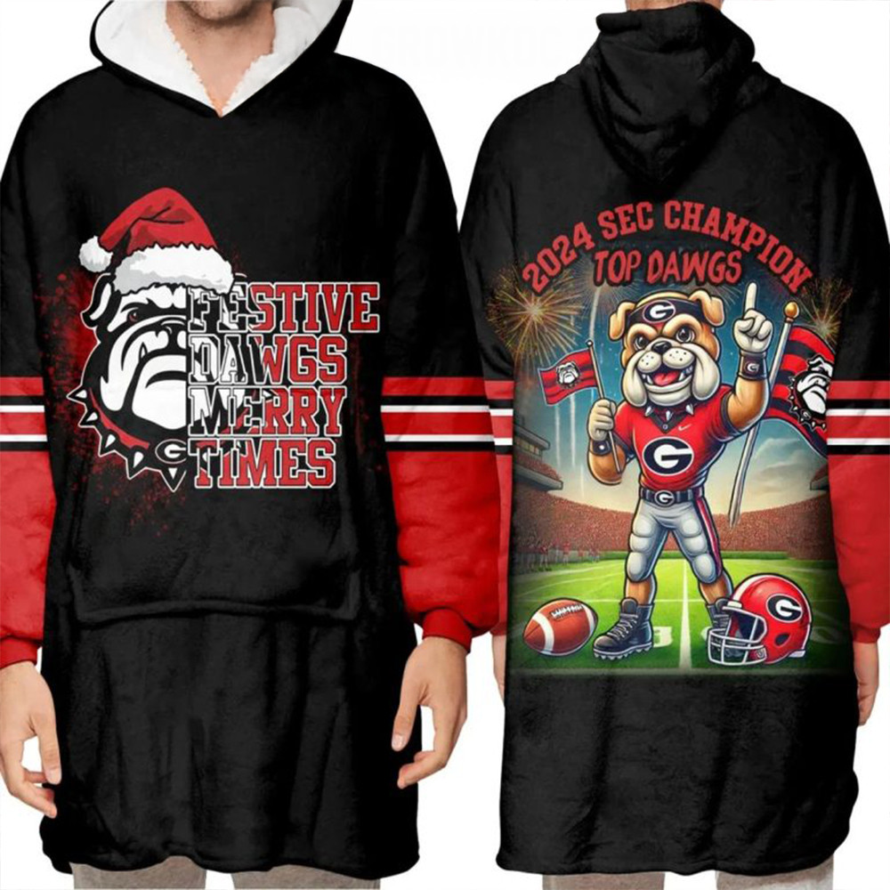 Georgia Bulldogs SEC Champions Top Dawgs 2024 Christmas Hoodie Blanket Football Fans Gifts-1