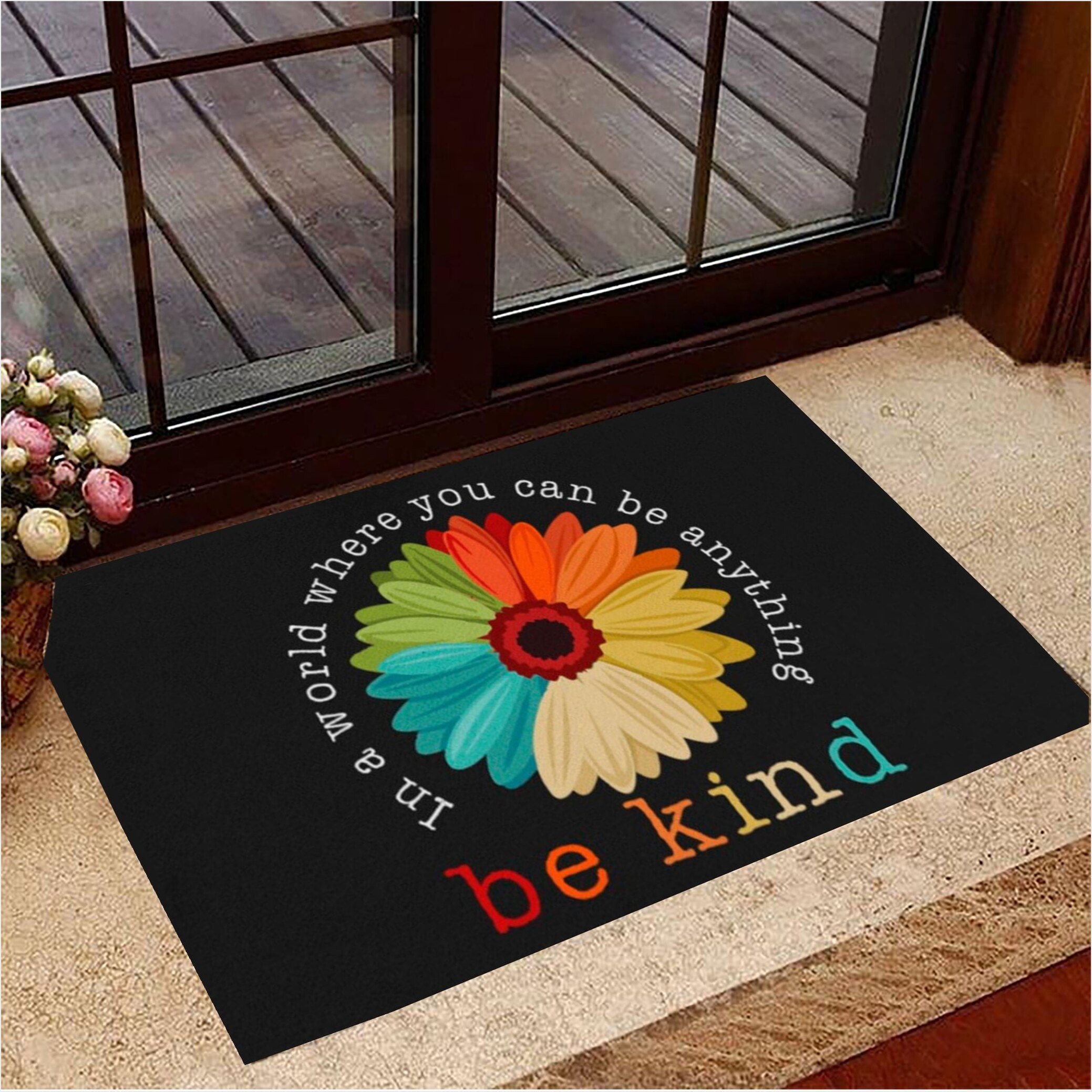 Gerbera In A World Where You Can Be Anything Be Kind Doormat Best Door Mats New Home Gift Ideas-1