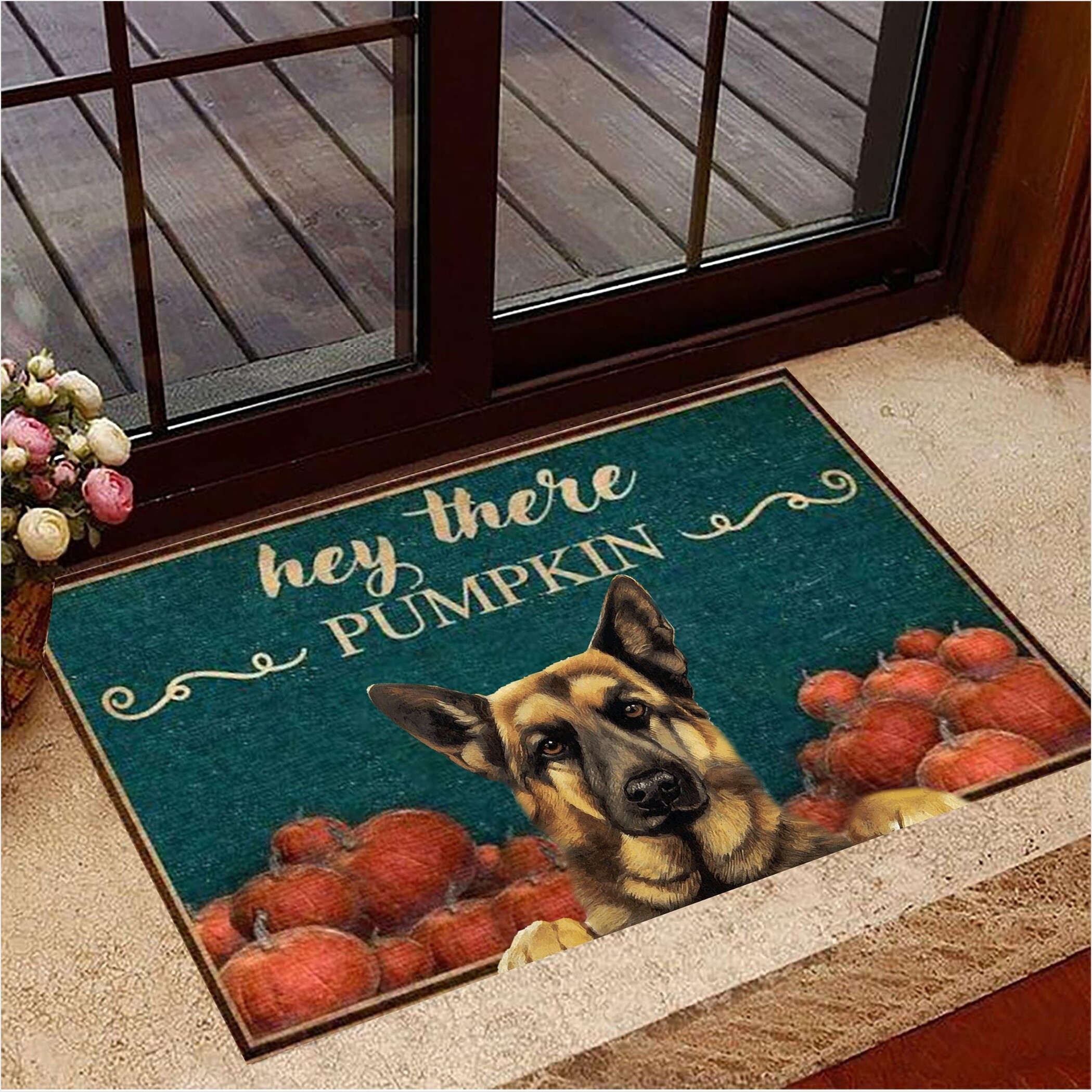 German Shepherd Hey There Pumpkin Doormat Thanksgiving Doormat Gifts For Dog Lovers-1
