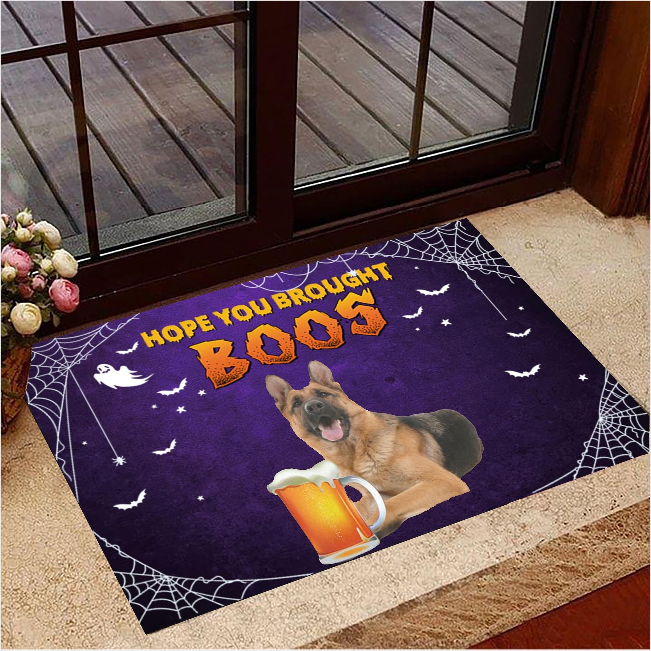 German Shepherd Hope You Brought Boos Doormat Funny Dog Doormat Halloween Theme Decorations-1