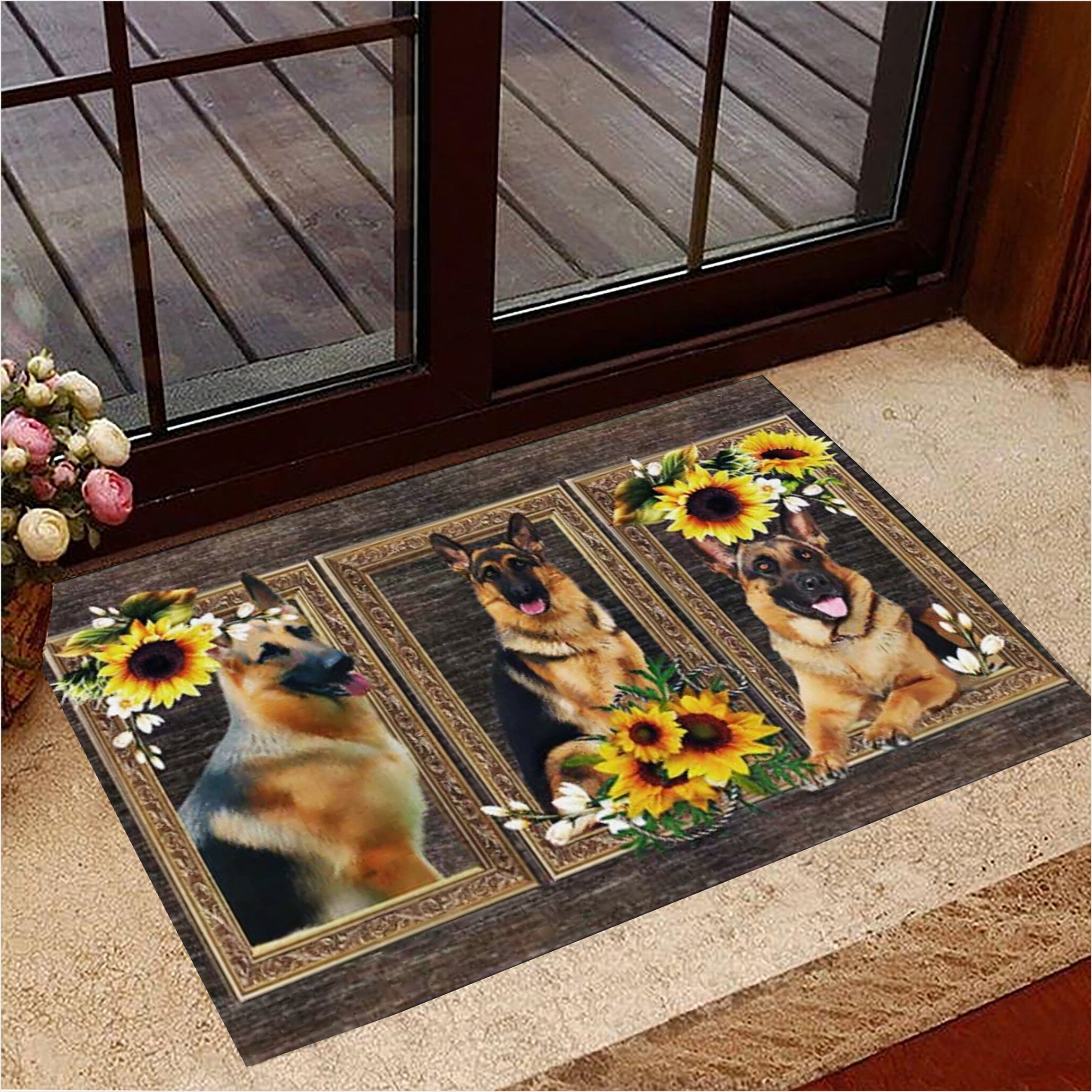 German Shepherd Sunflowers Doormat Dog Lovers German Shepherd Merchandise Gifts Gifts For Fans-1
