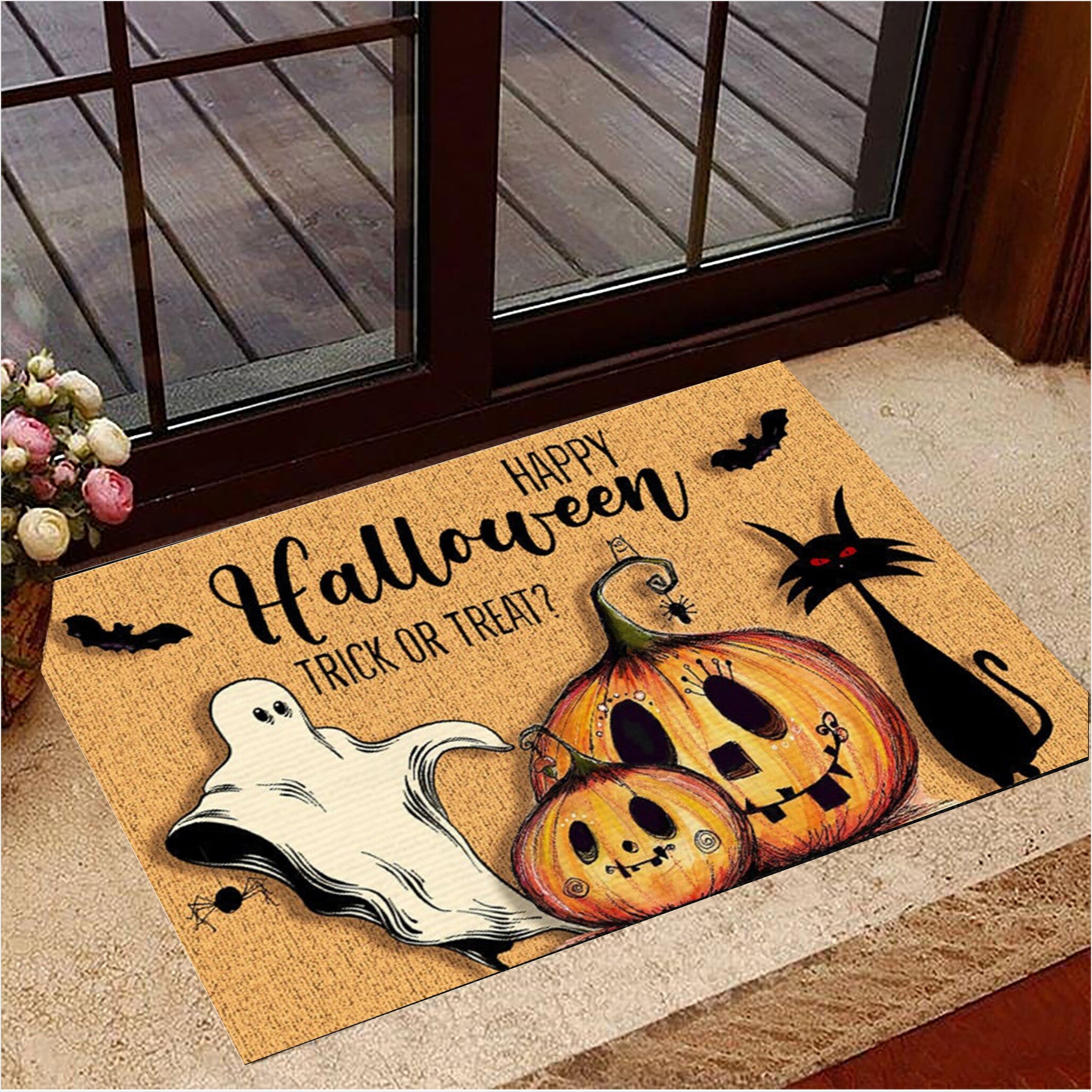 Ghost Doormat Halloween Black Cat Pumpkin Happy Halloween Trick Or Treat Door Mat Gifts For BFF-1