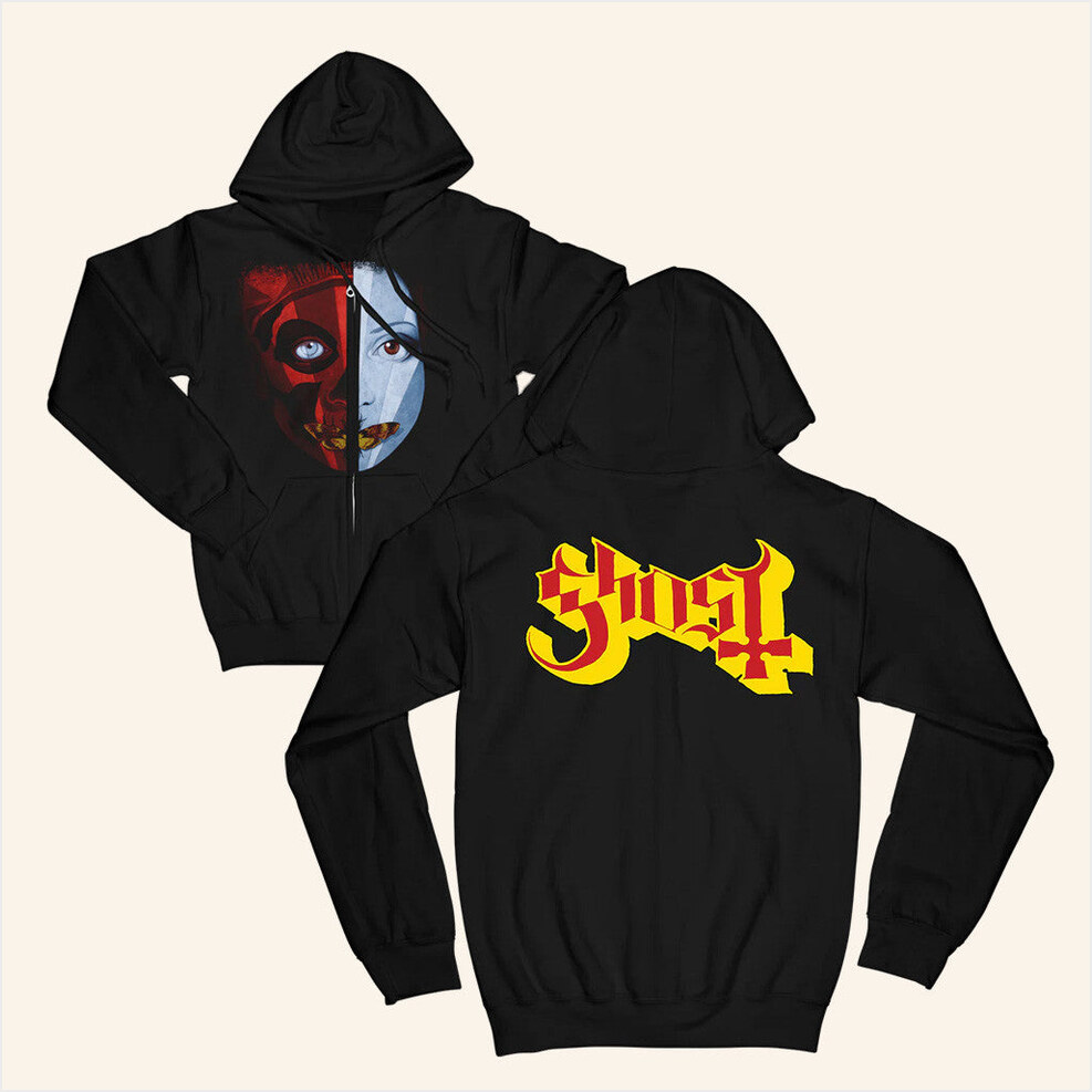 Ghost Merch Split Face Zip Hoodie Gift Ideas For Husband Birthday Gifts For Friends-1
