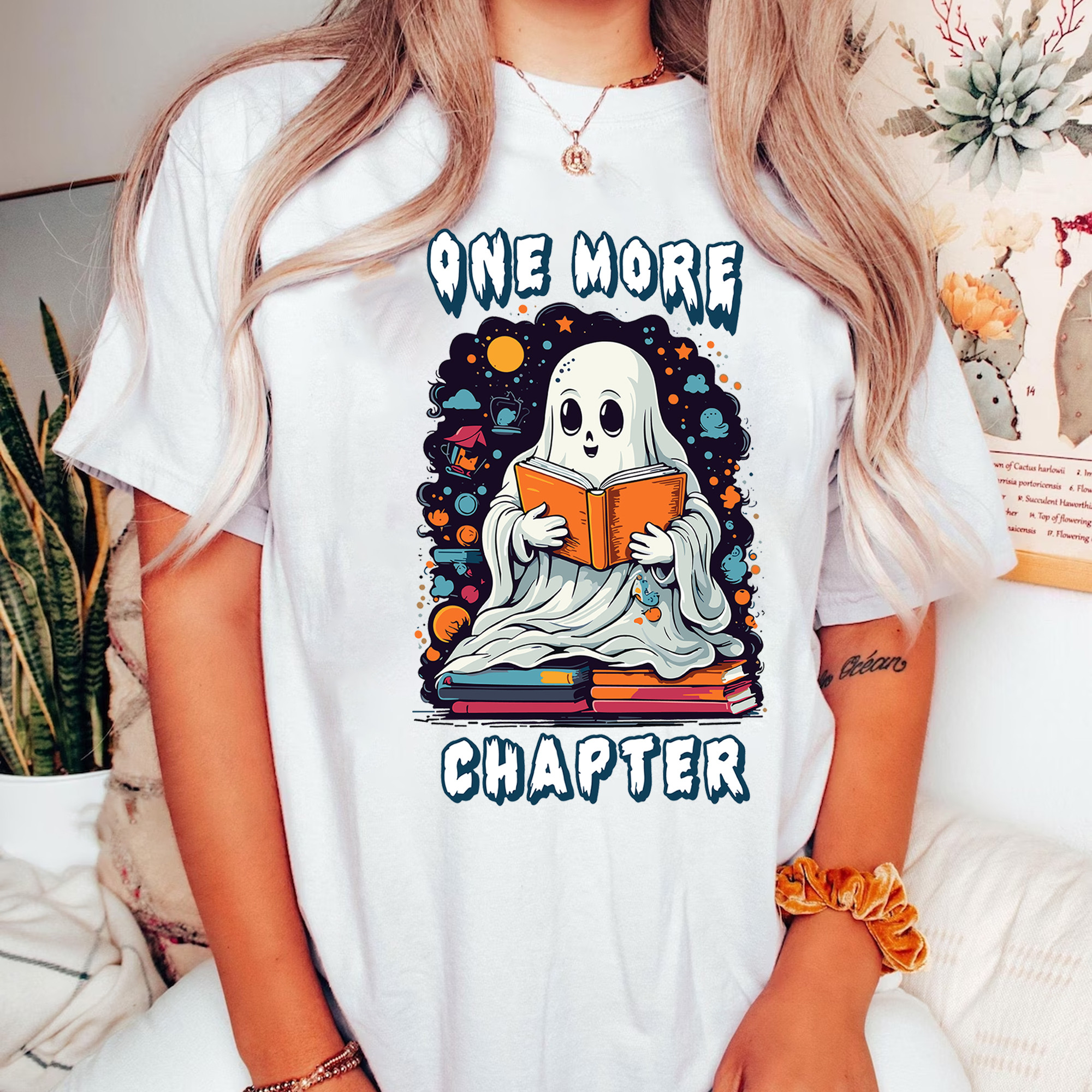 Ghost Reading One More Chapter Shirt Black Cute Ghost Halloween T-Shirt Gifts For Nerds-1