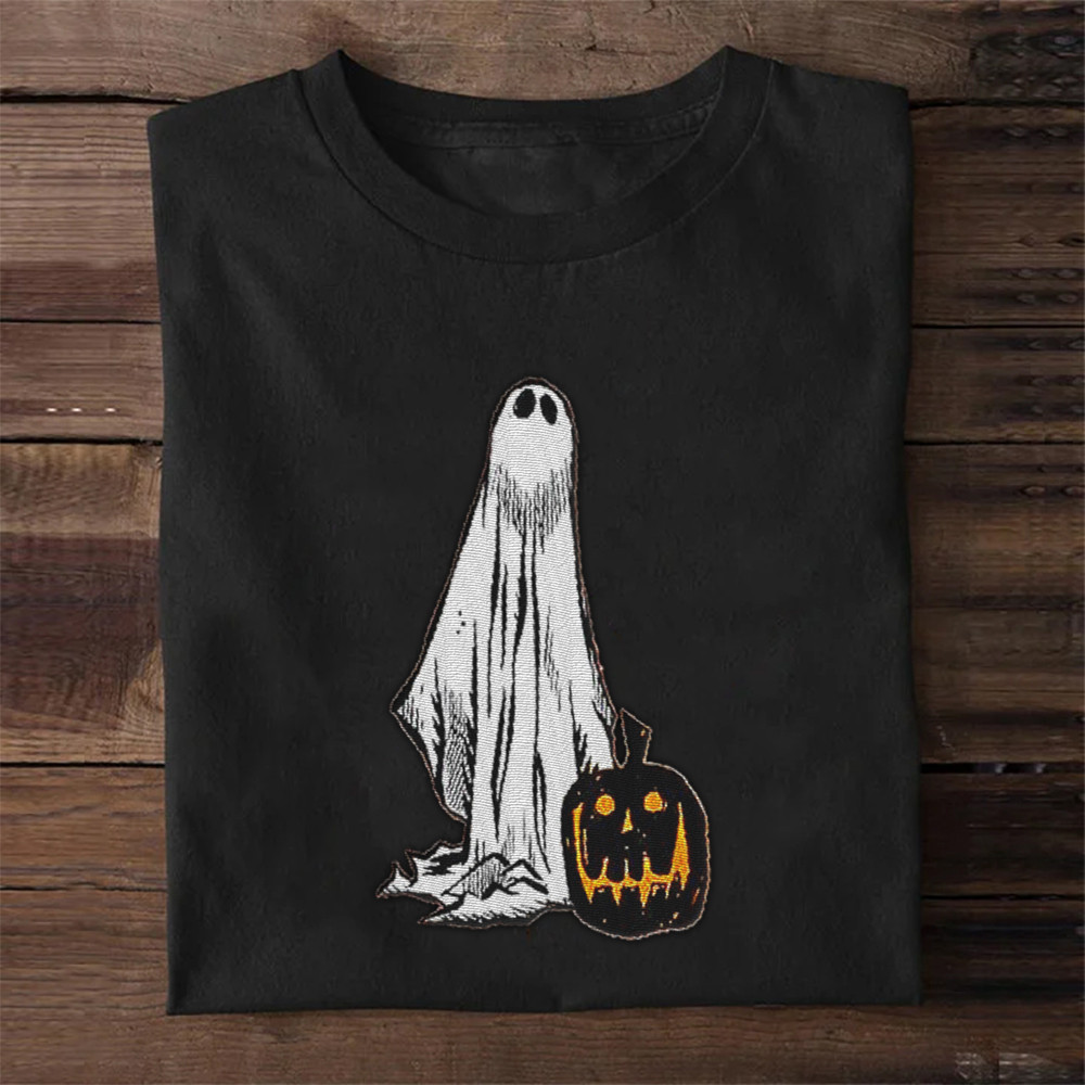 Ghost With Pumpkin T-Shirt Halloween Theme Shirts Gifts For Men Women-1