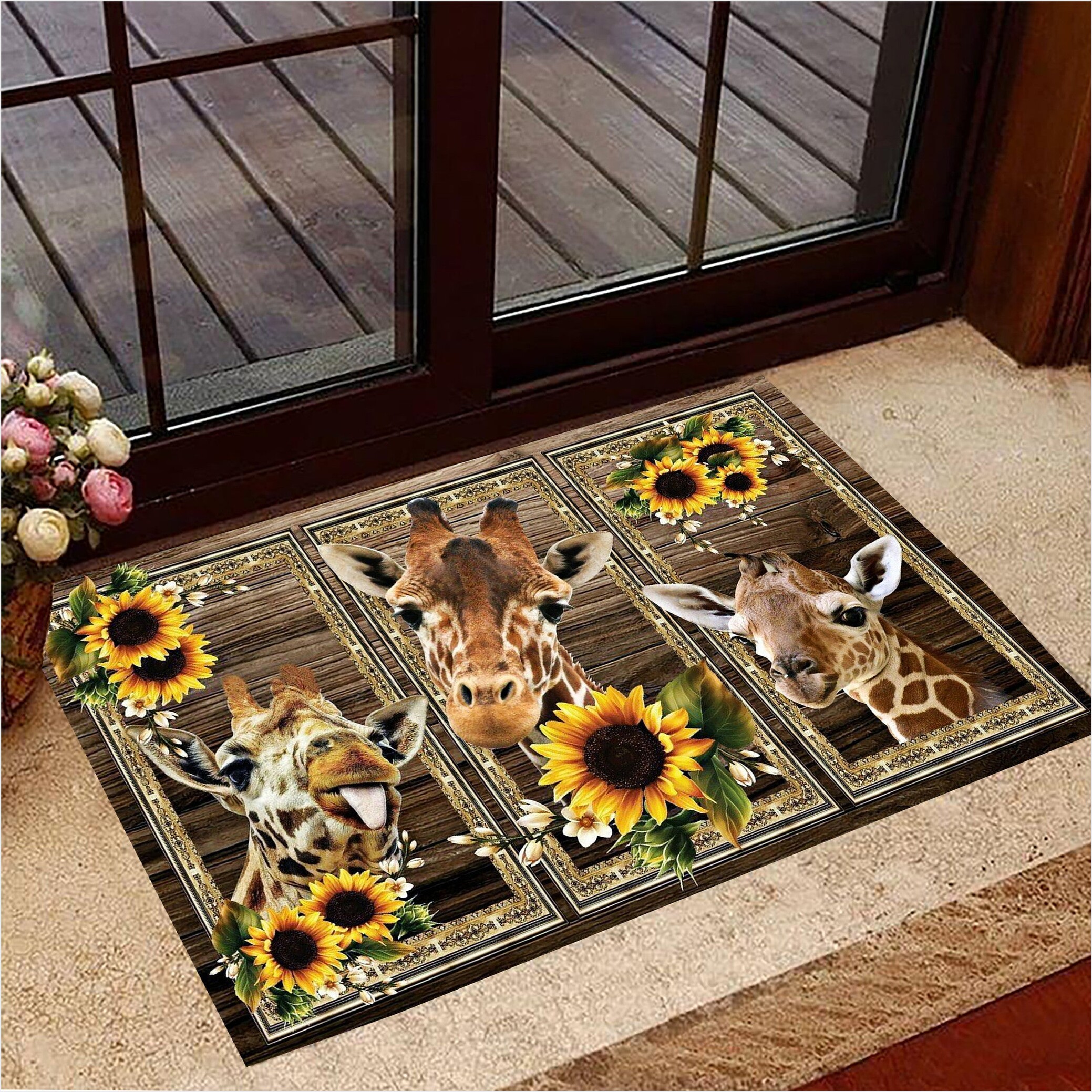 Giraffe Sunflowers Doormat Animal Print Doormat Decorative Gifts For Giraffe Lovers-1