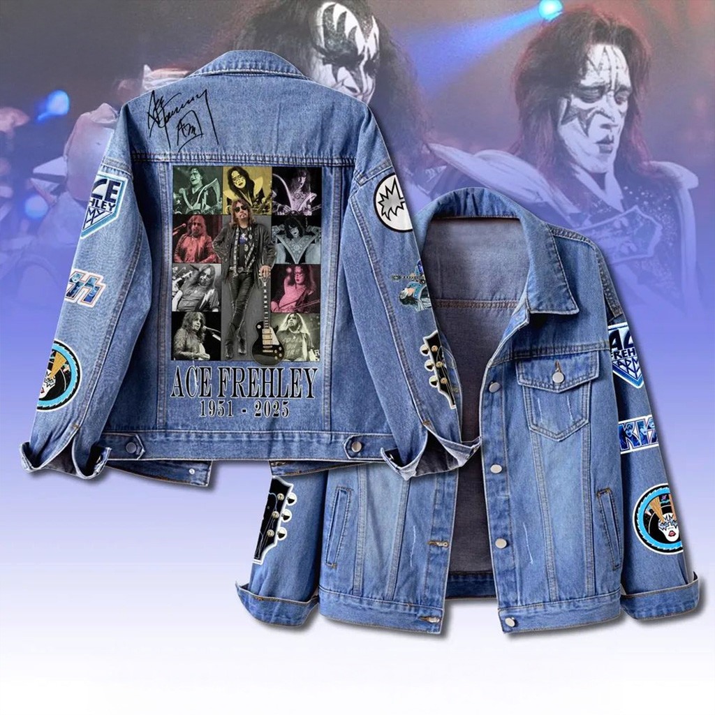 Gleammerch Ace Frehley x Kiss Band Denim Jacket Fan Merch Christmas Present Ideas For Boyfriend-1 Gleammerch Ace Frehley x Kiss Band Denim Jacket Fan Merch Christmas Present Ideas For Boyfriend-1